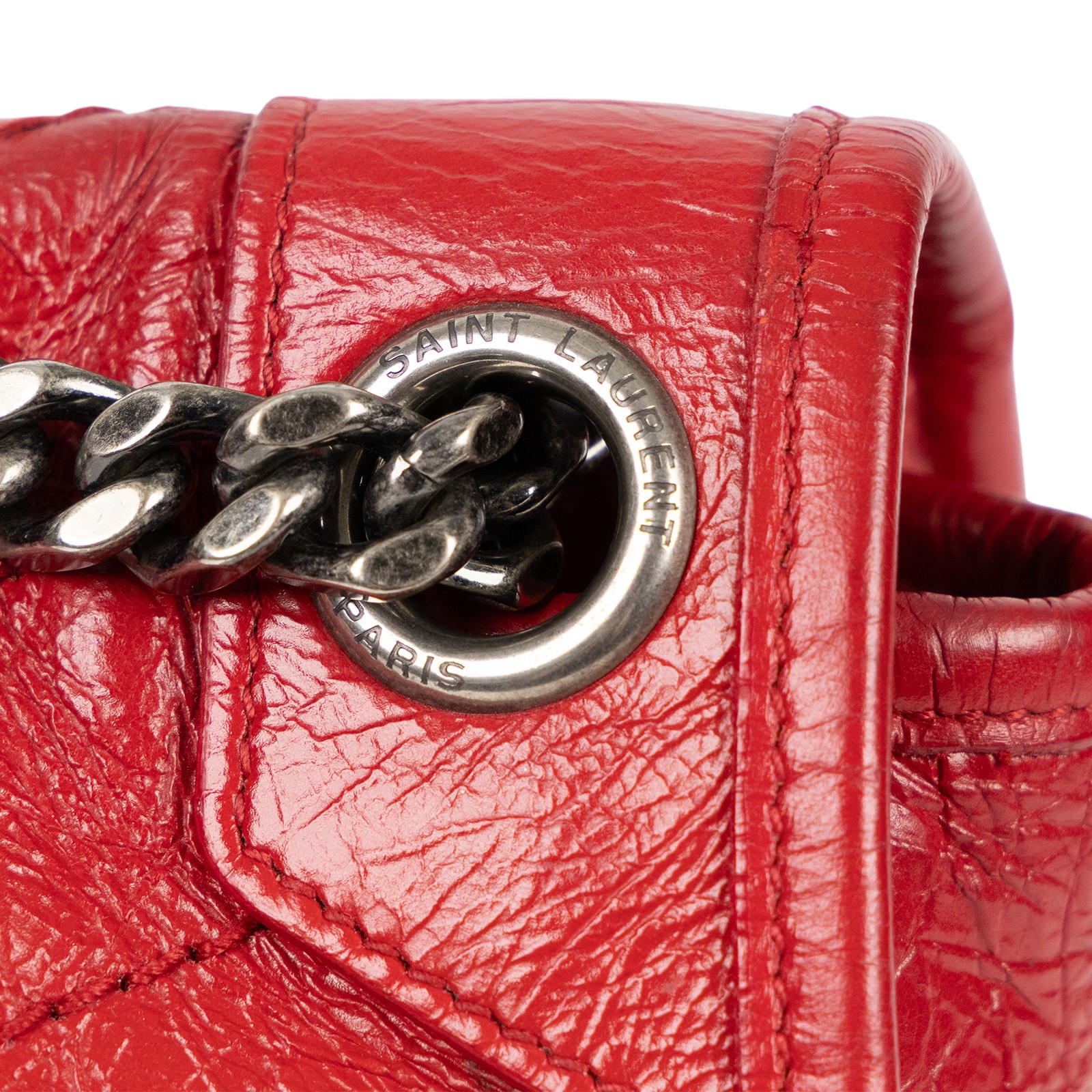 聖羅蘭 YSL SAINT LAURENT NIKI  復古皮革 山型紋 翻蓋 肩背包 中型 4988940EN04 紅油蠟皮NIKI MEDIUM 無附屬品