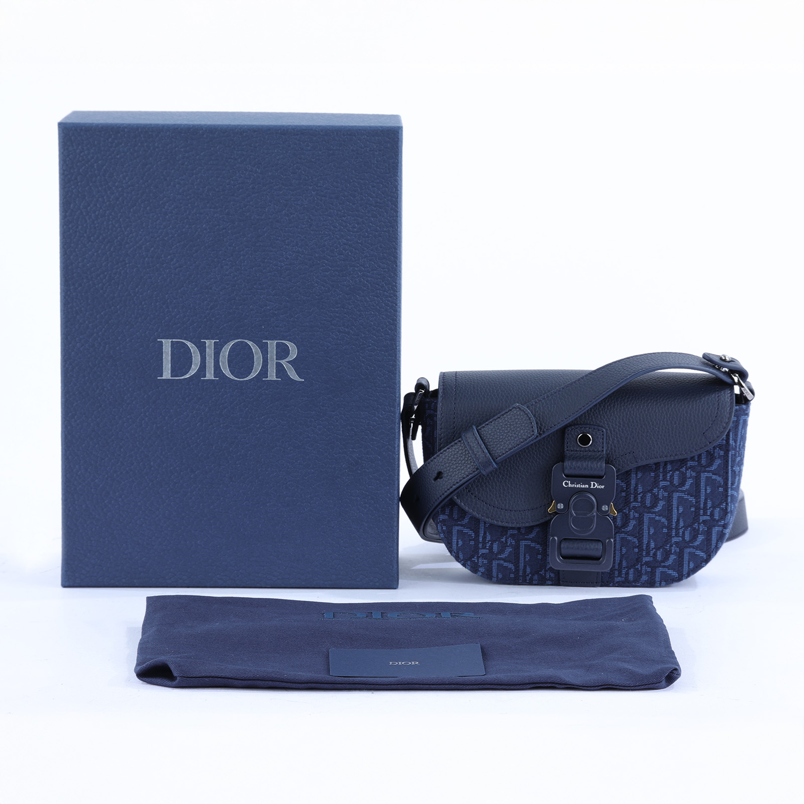 迪奧 CHRISTIAN DIOR Saddle 迷你 翻蓋 郵差包 2ADCA435YKS 藍緹花SADDLE郵差包MINI 原廠盒子/防塵袋/背帶