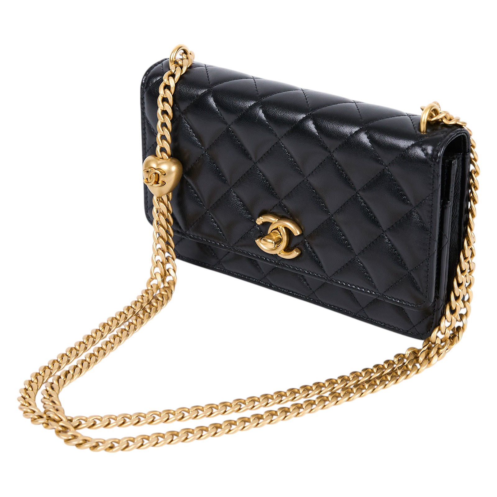 香奈兒 CHANEL CC logo 菱格紋 WOC 肩背 斜背 經典口蓋包 AP3201 晶片款 黑金愛心調節釦WOC 原廠盒子/防塵袋/購買證明