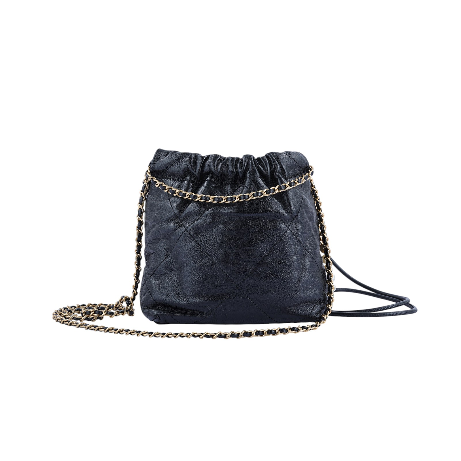 香奈兒 CHANEL 22 迷你 束口包 AS3980 晶片款 黑金牛珍珠荔枝22 MINI BAG 原廠盒子/防塵袋/購買證明影本