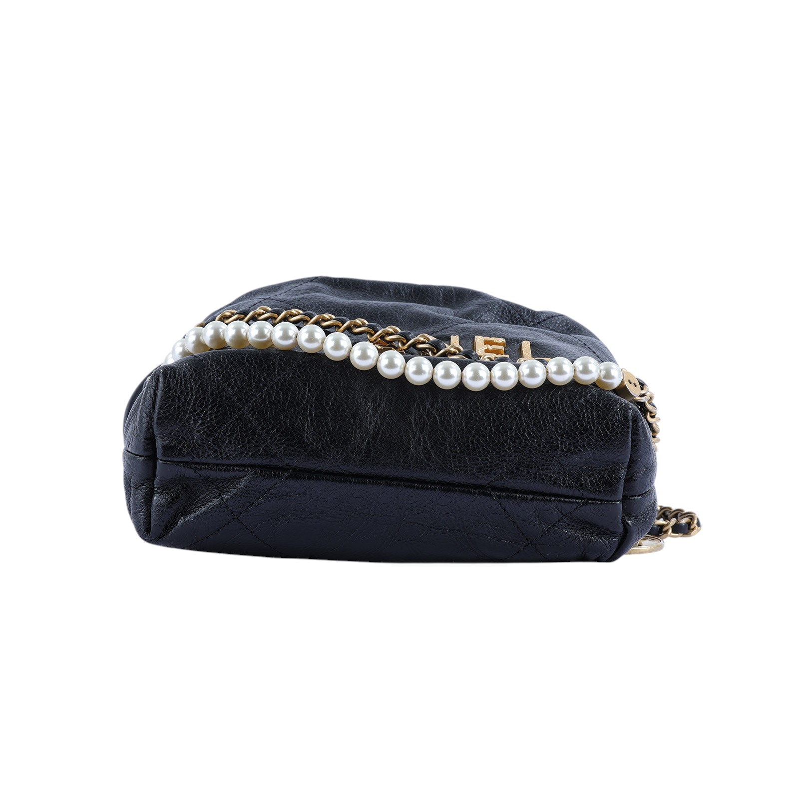 香奈兒 CHANEL 22 迷你 束口包 AS3980 晶片款 黑金牛珍珠荔枝22 MINI BAG 原廠盒子/防塵袋/購買證明影本