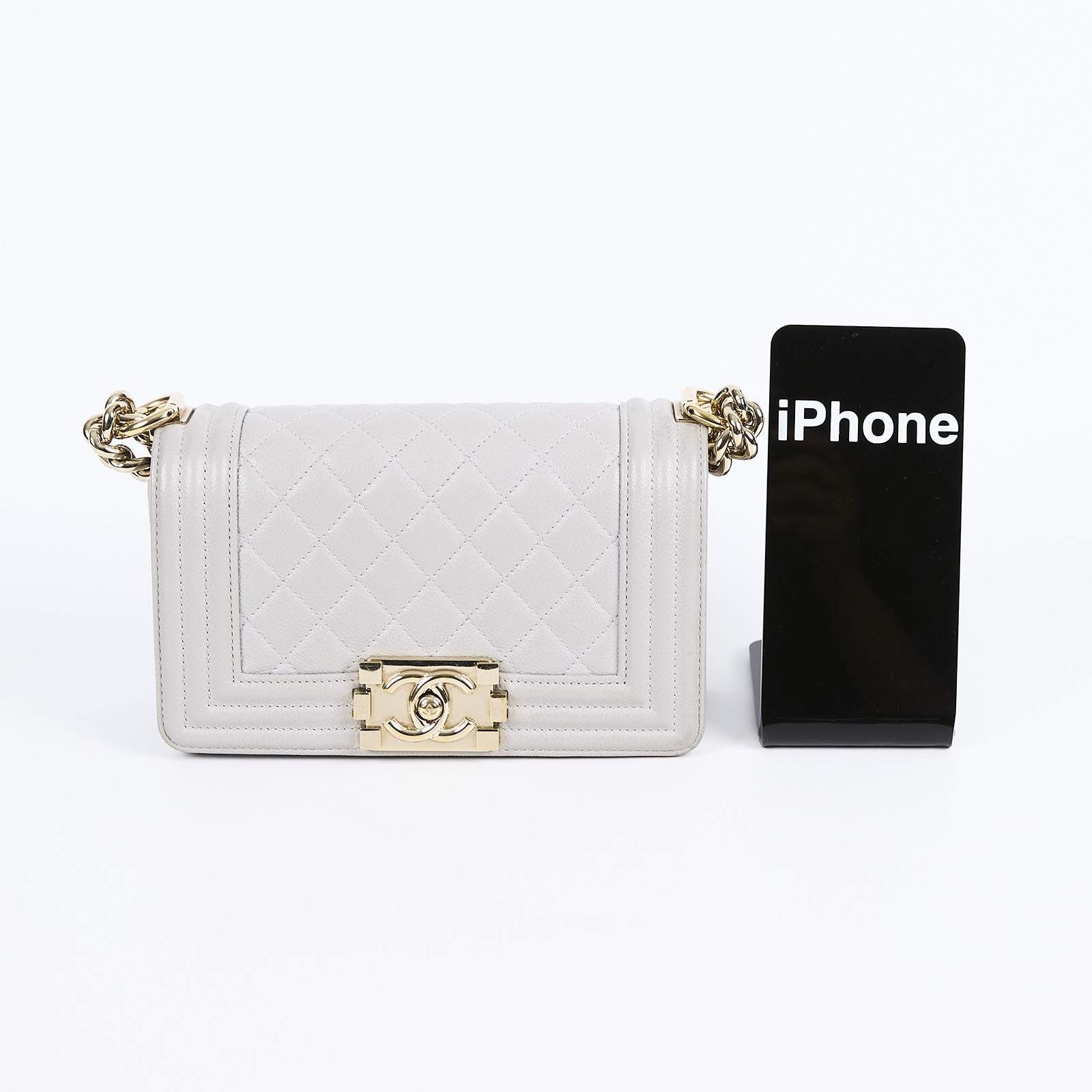 香奈兒 CHANEL Boy 20 小型 口蓋包 A67085 晶片款 灰荔枝牛BOY20 原廠盒子/防塵袋/購買證明