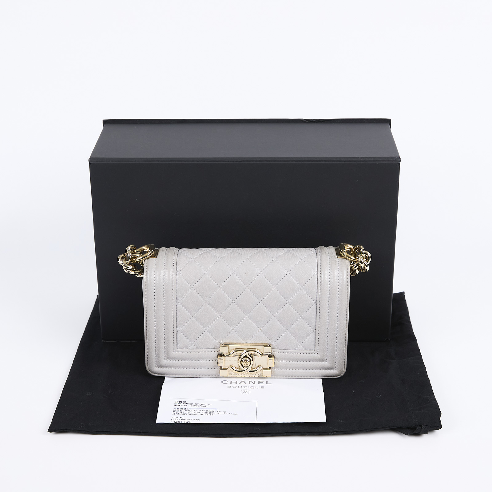 香奈兒 CHANEL Boy 20 小型 口蓋包 A67085 晶片款 灰荔枝牛BOY20 原廠盒子/防塵袋/購買證明