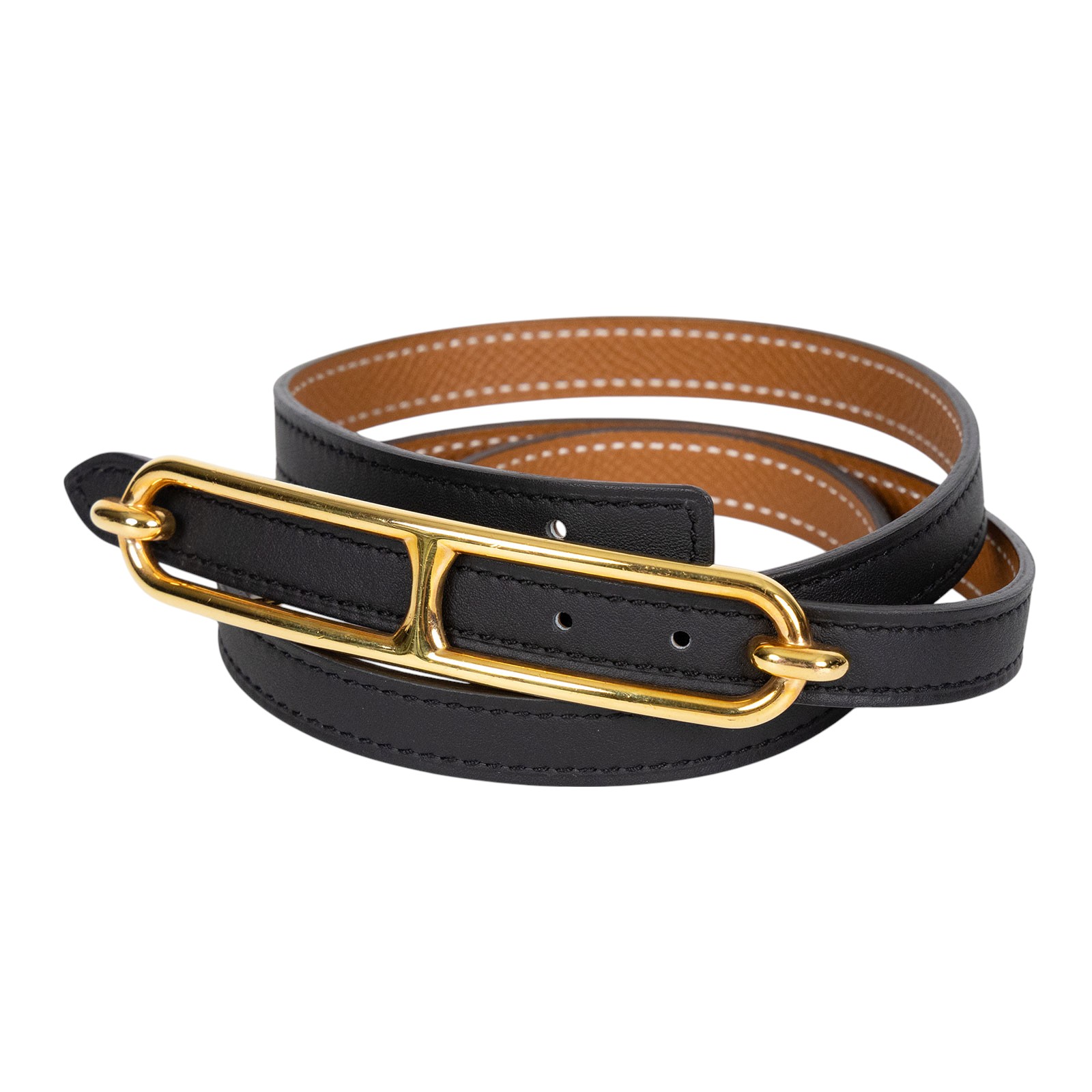 愛馬仕 Hermes Roulis 皮帶釦 雙面皮腰帶 1.3 cm ROB_85 W刻黑金棕雙面ROULIS皮帶#85 防塵袋