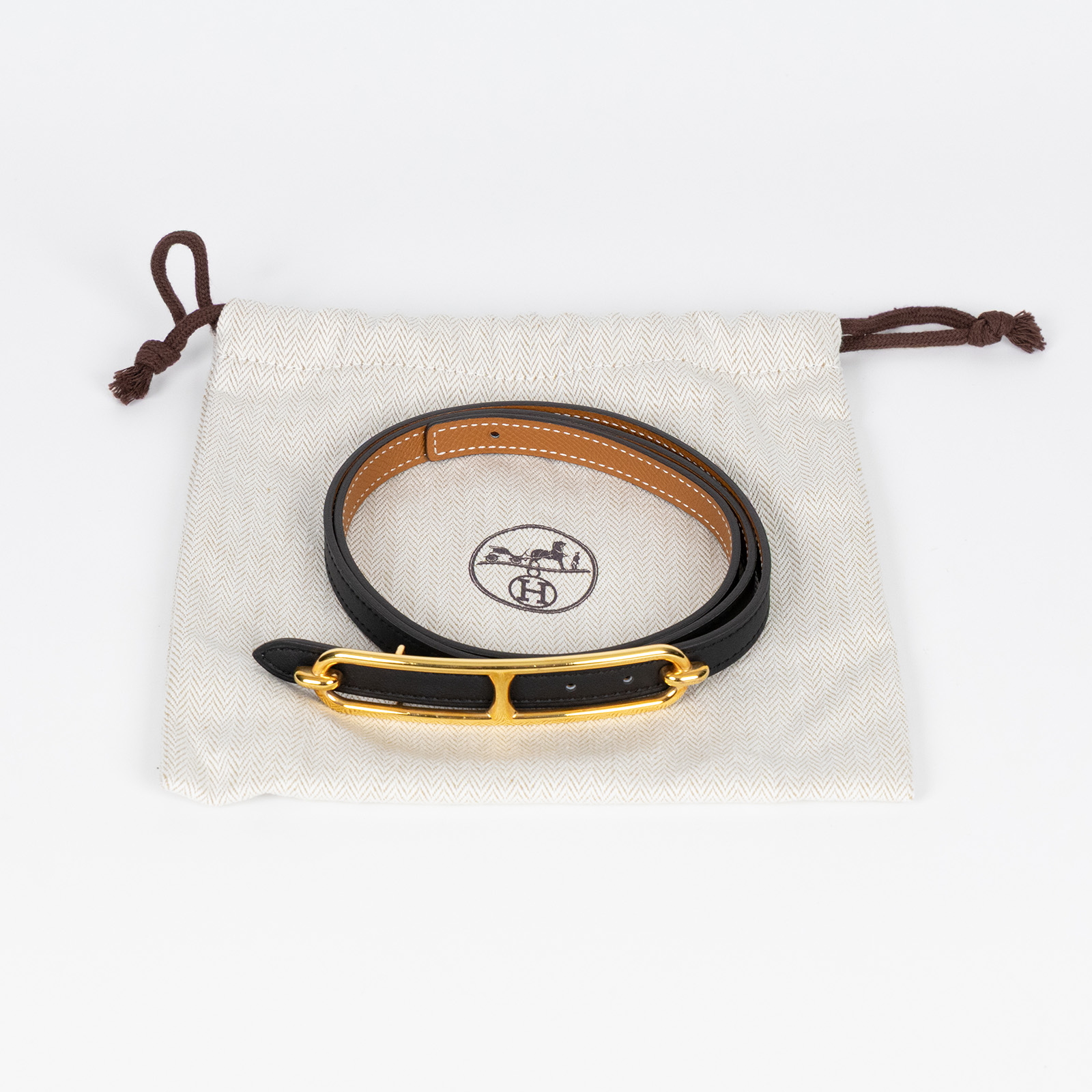 愛馬仕 Hermes Roulis 皮帶釦 雙面皮腰帶 1.3 cm ROB_85 W刻黑金棕雙面ROULIS皮帶#85 防塵袋