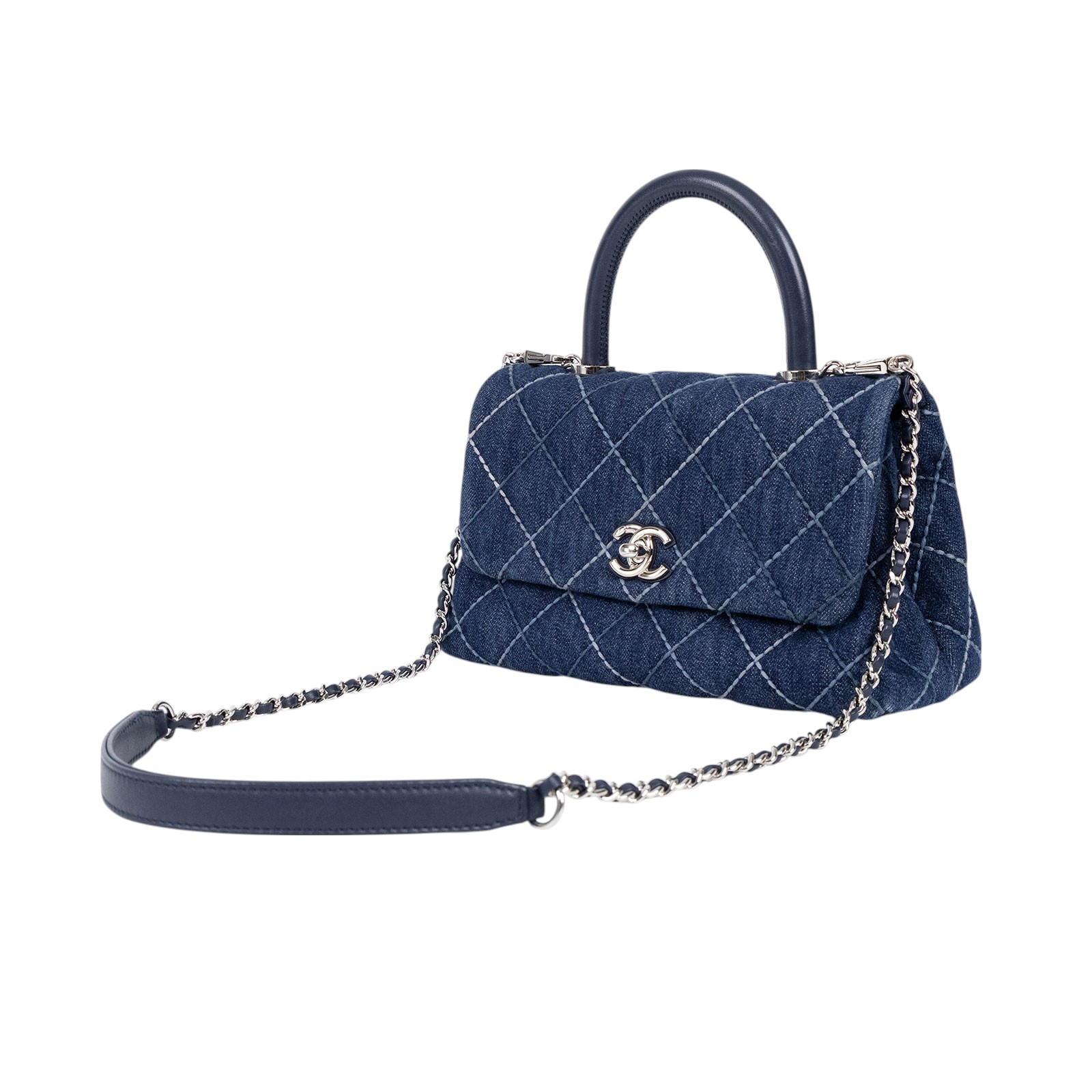 香奈兒 CHANEL Handle 24 手提 口蓋包 A92990 牛仔COCO HANDLE 24CM 背帶/保證卡