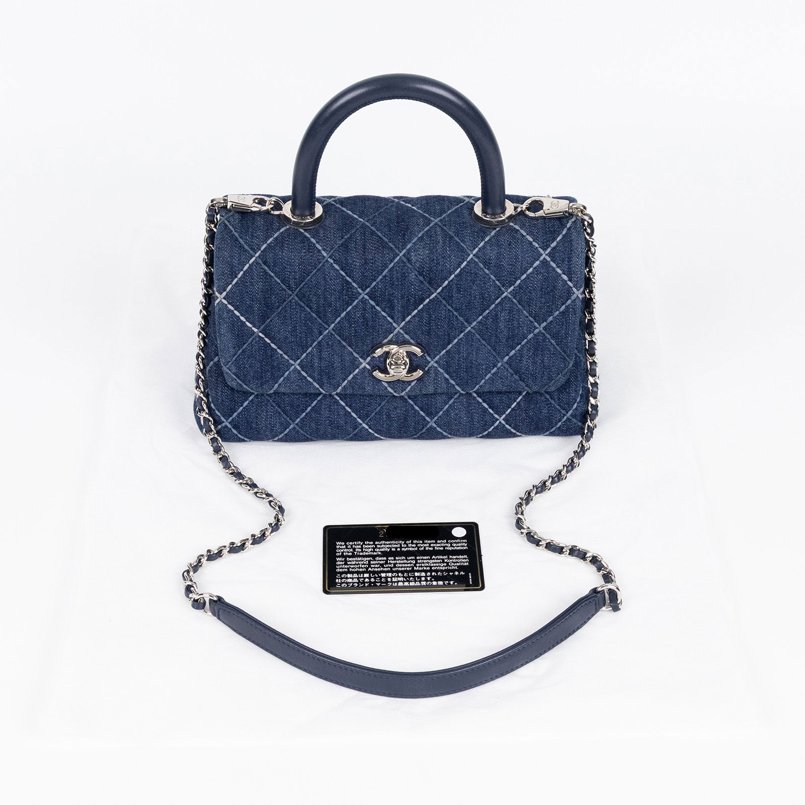 香奈兒 CHANEL Handle 24 手提 口蓋包 A92990 牛仔COCO HANDLE 24CM 背帶/保證卡