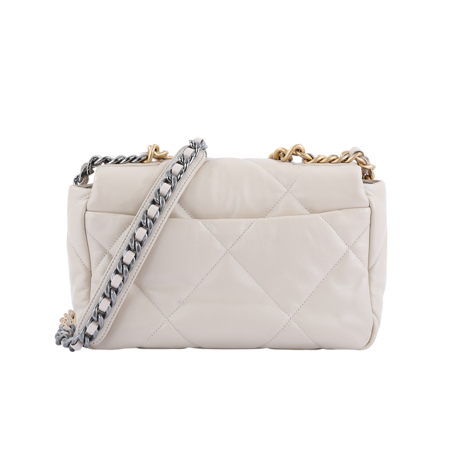 香奈兒 CHANEL 19 口蓋包 菱格紋 金銀鍊帶 手提 肩背包 AS1160 米色羊皮金扣19包26CM 原廠盒子/防塵袋/保證卡