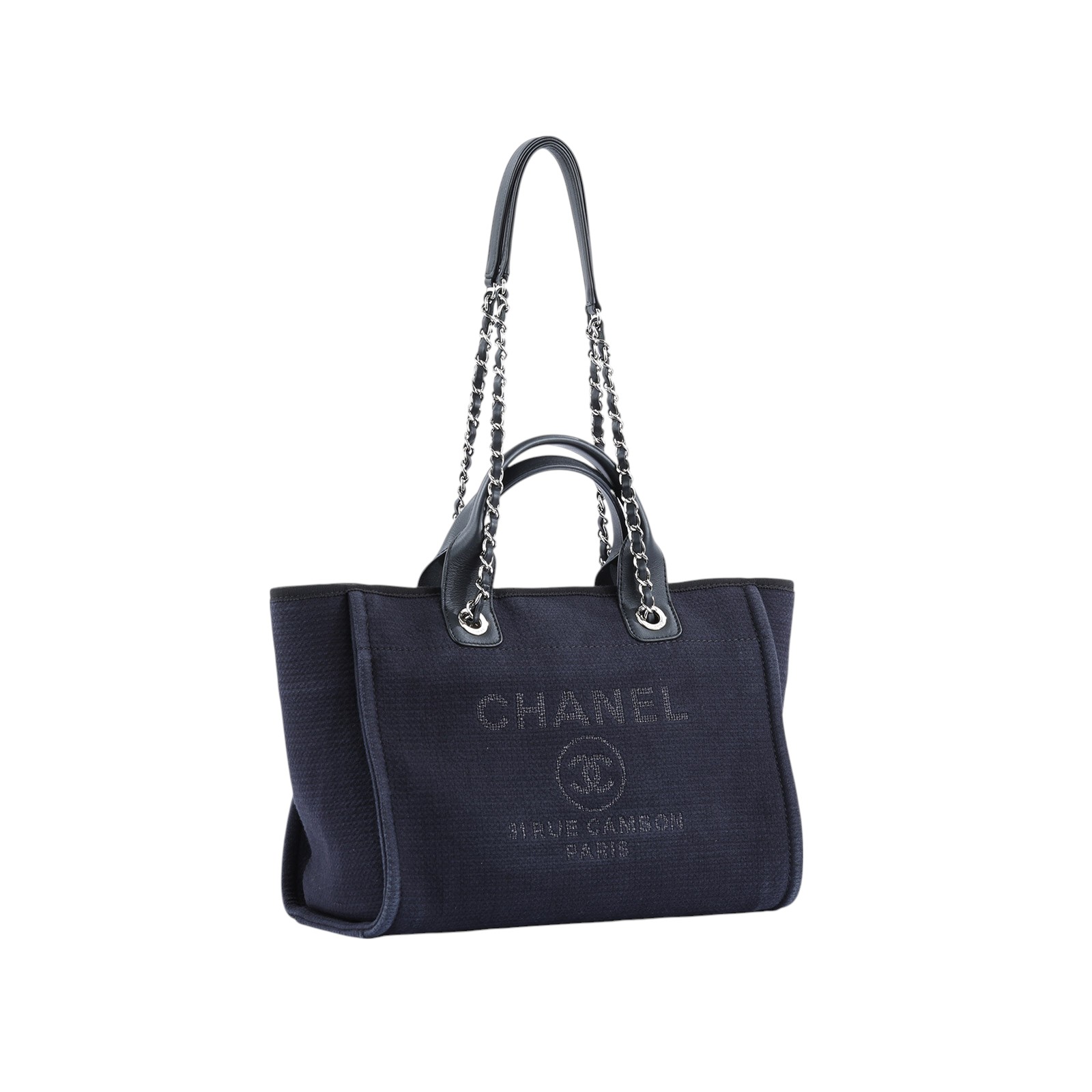 香奈兒 CHANEL 海灘包  晶片款 黑銀Deauvill 沙灘包MM 原廠盒子/內袋