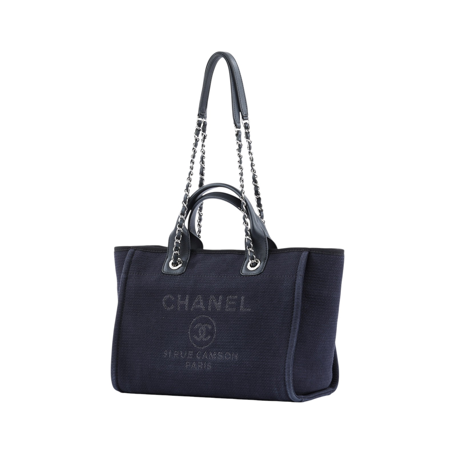 香奈兒 CHANEL 海灘包  晶片款 黑銀Deauvill 沙灘包MM 原廠盒子/內袋