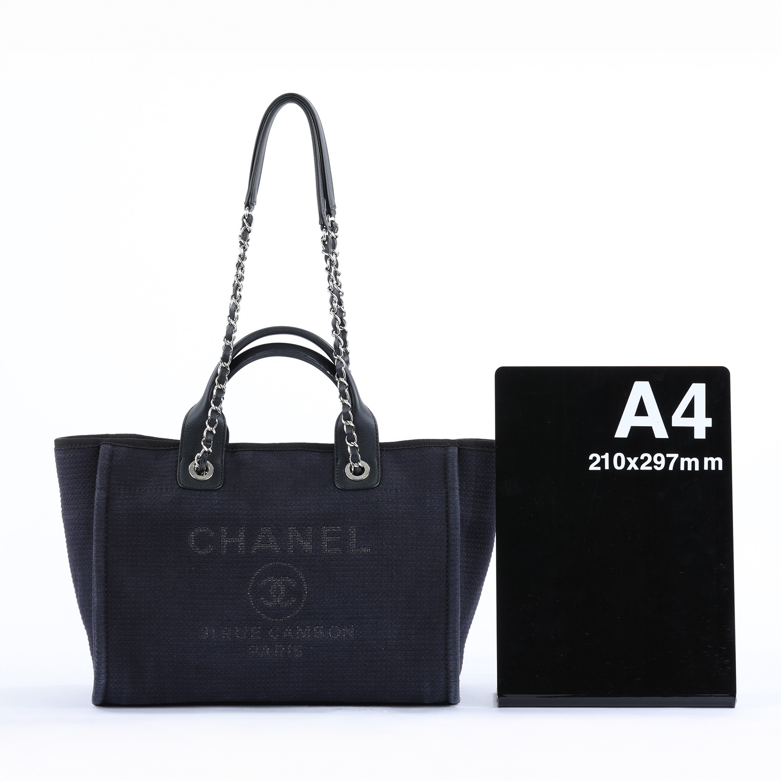 香奈兒 CHANEL 海灘包  晶片款 黑銀Deauvill 沙灘包MM 原廠盒子/內袋