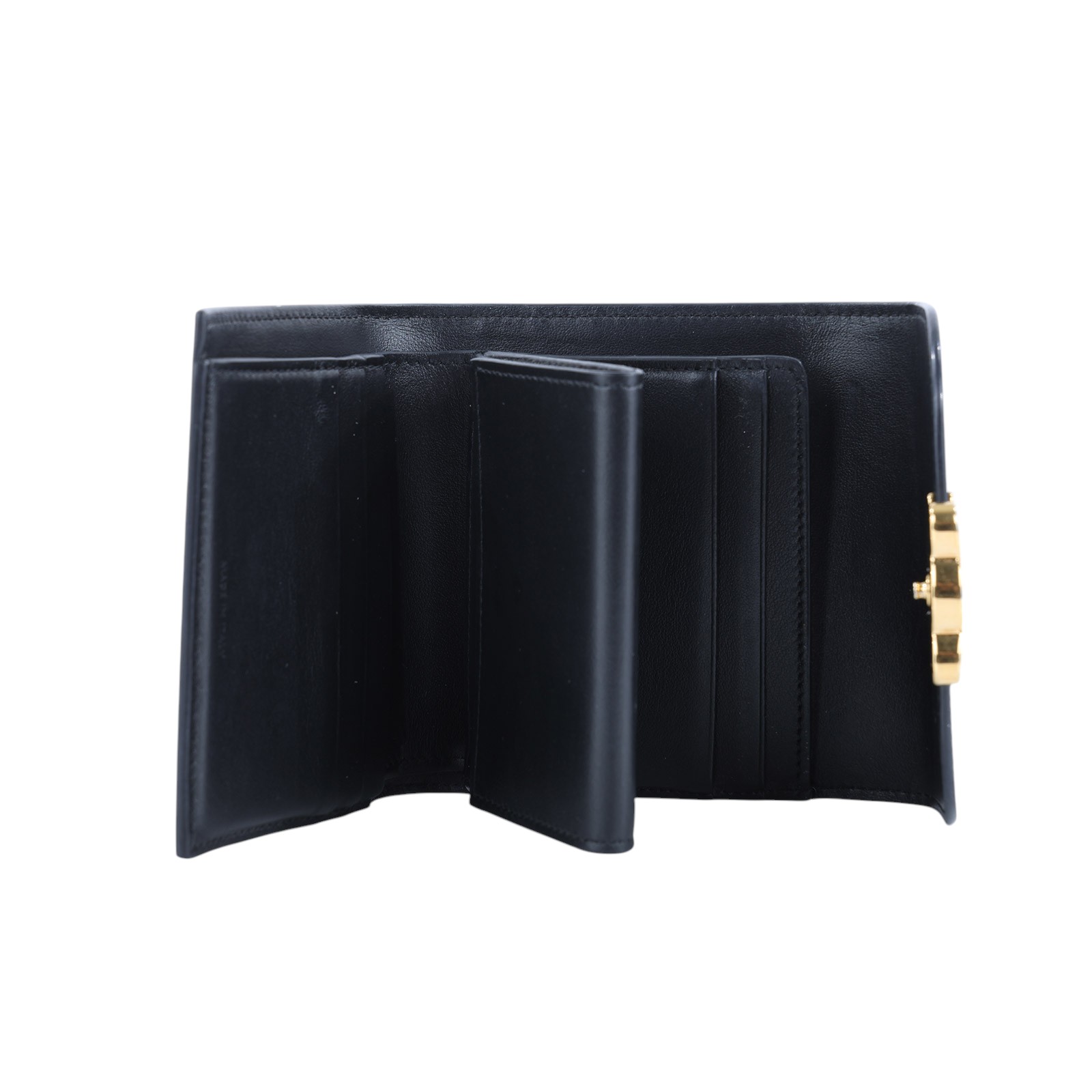 思琳 CELINE 亮面牛皮革 小型 TRIOMPHE COMPACT 銀包連零錢格 10D783DPV 黑凱旋門翻蓋三折短夾 原廠盒子/防塵袋