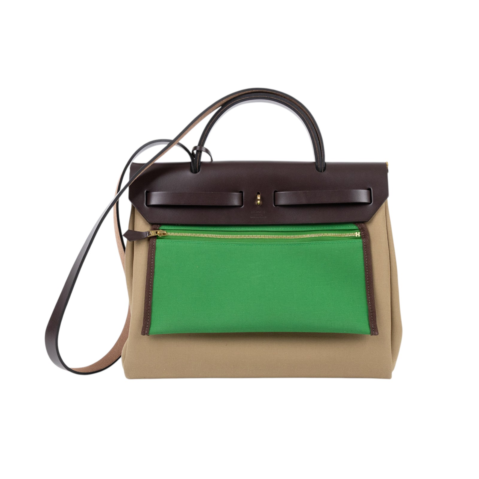 愛馬仕 Hermes Herbag Zip 31 HER31 B刻 咖綠拚色HERBAG31 內袋/鎖組