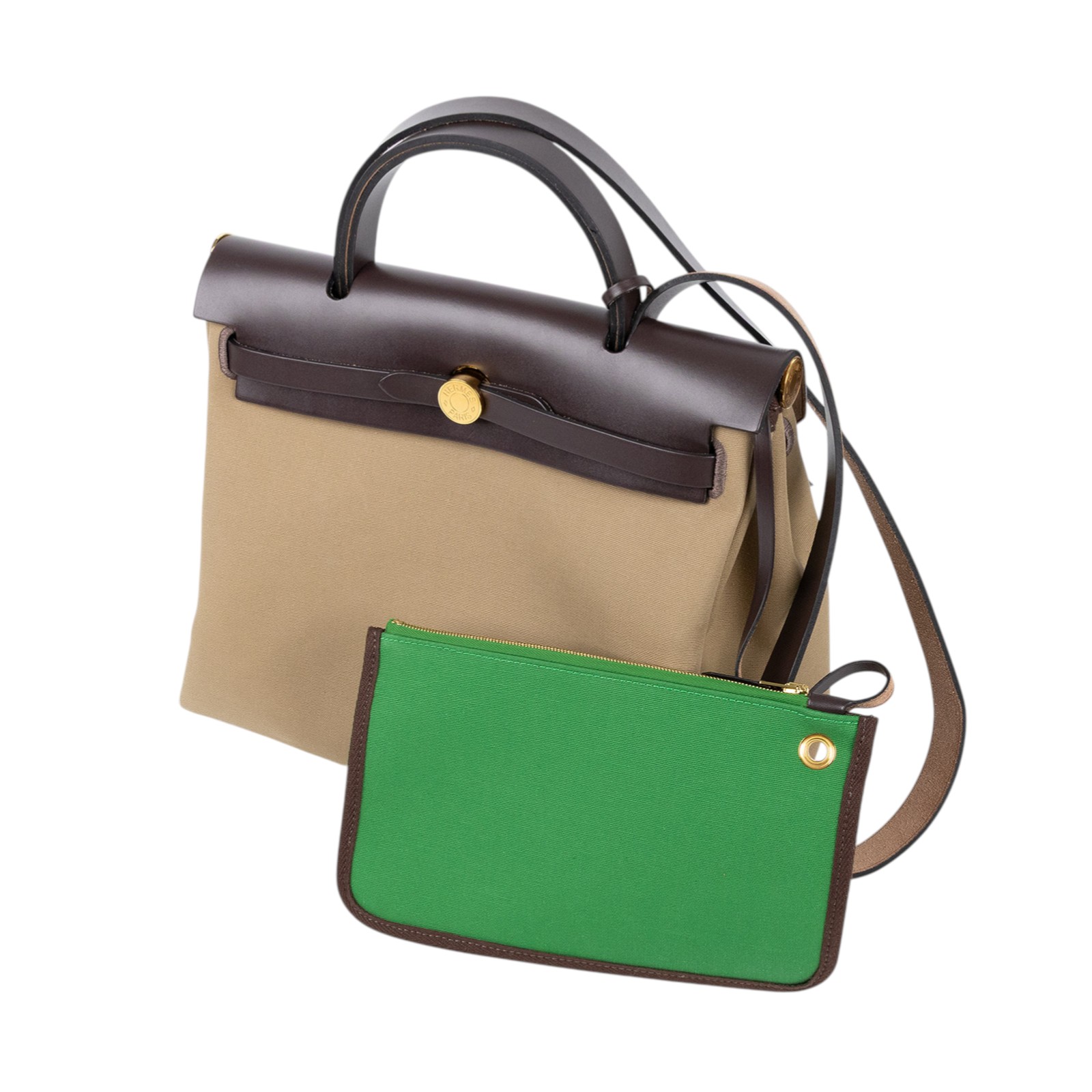 愛馬仕 Hermes Herbag Zip 31 HER31 B刻 咖綠拚色HERBAG31 內袋/鎖組