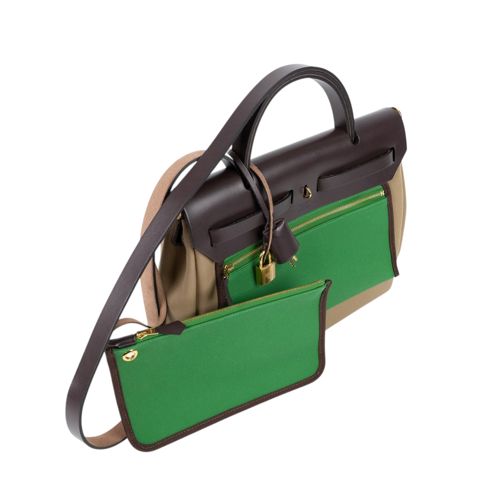 愛馬仕 Hermes Herbag Zip 31 HER31 B刻 咖綠拚色HERBAG31 內袋/鎖組
