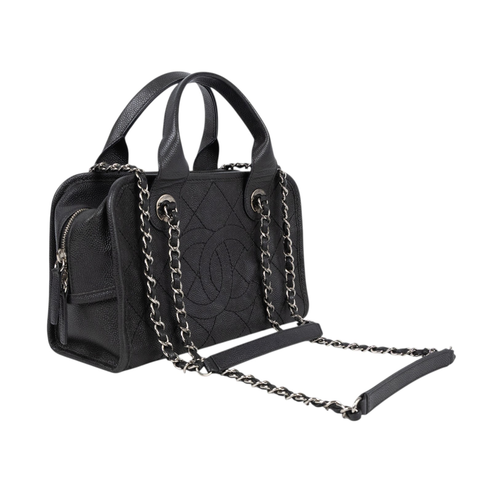 香奈兒 CHANEL DEAUVILLE 保齡球包 A92757 20開黑銀Deauville手提2WAY 原廠盒子/保證卡