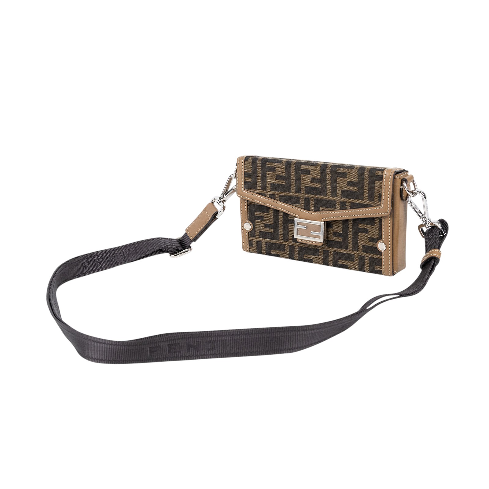 芬迪 FENDI Mini Soft Trunk Baguette 帆布 斜背手機包 7AS139AFBV  原廠盒子/防塵袋/背帶/保證卡/購買證明影本