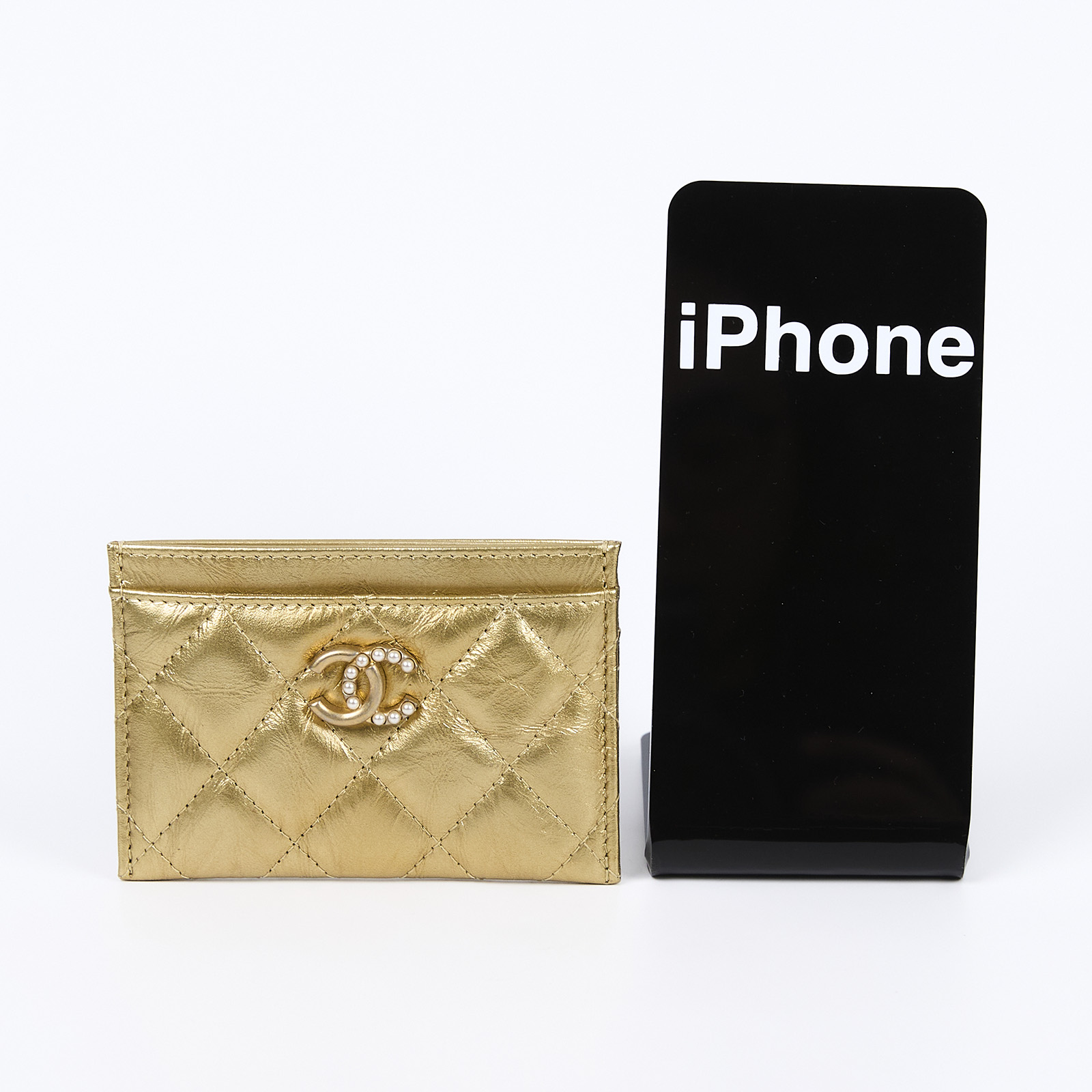 香奈兒 CHANEL CC LOGO 經典卡片夾 金色  金牛珍珠雙C卡夾套 原廠盒子/防塵袋/保證卡