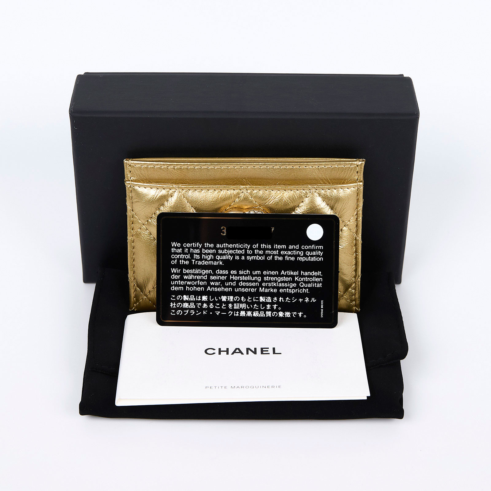 香奈兒 CHANEL CC LOGO 經典卡片夾 金色  金牛珍珠雙C卡夾套 原廠盒子/防塵袋/保證卡