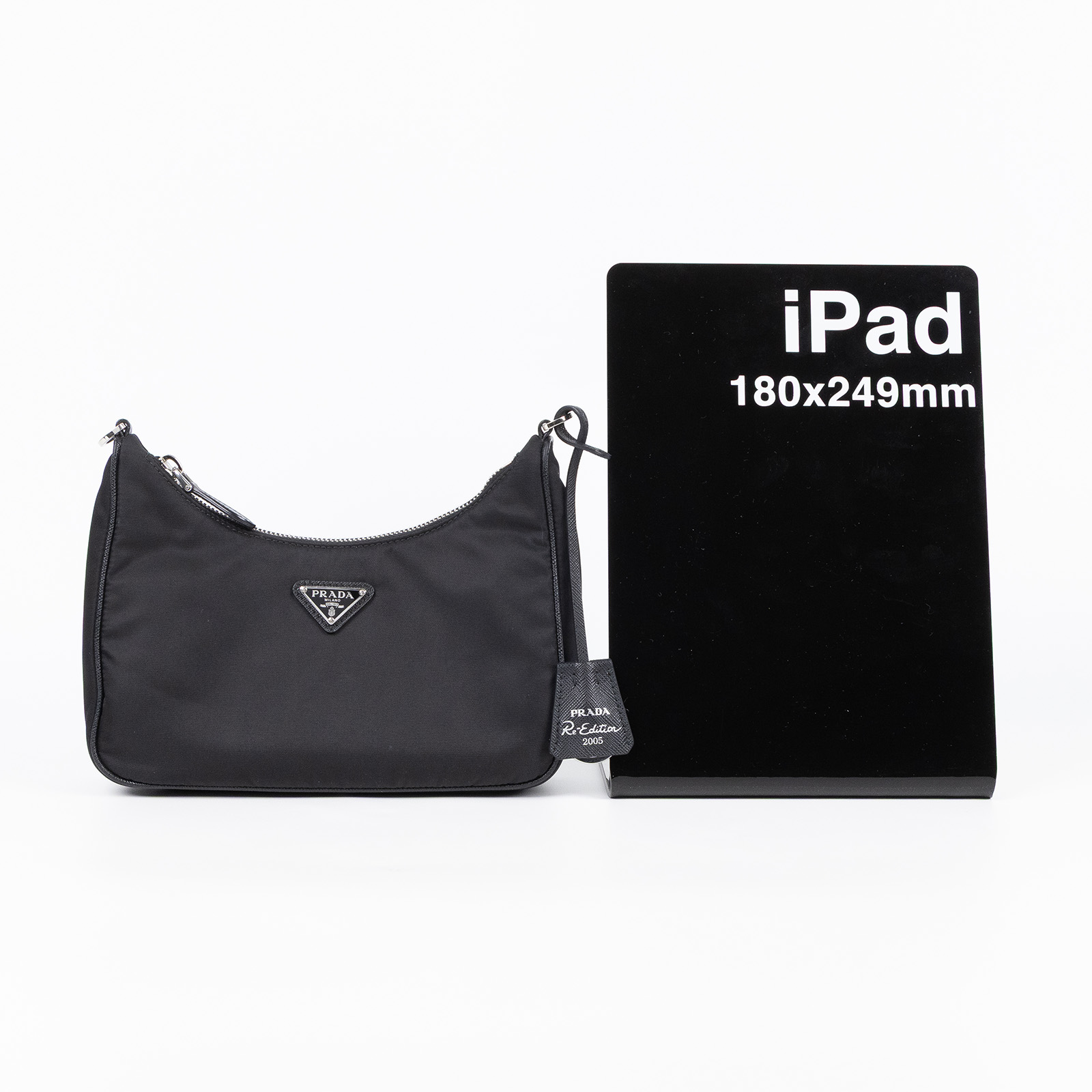 普拉達 PRADA Re-Edition 2005 Re-Nylon 手袋 1BH204_R064 黑銀三合一尼龍肩背包 背帶2/吊牌/內袋/收據