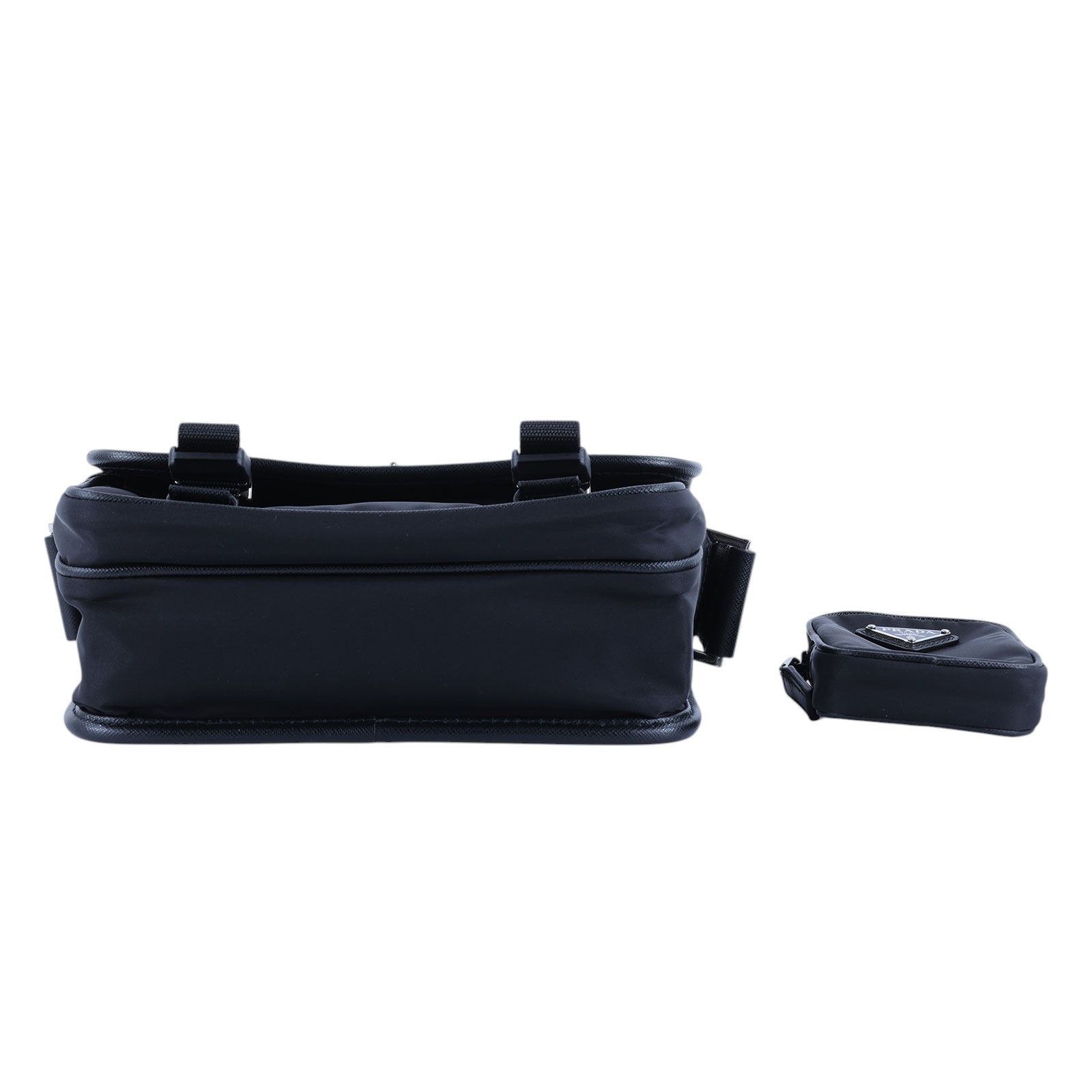 普拉達 PRADA Re-Nylon Saffiano 皮革肩背袋 2VD034_2DMH 黑尼龍掀蓋郵差包 內袋/保證卡