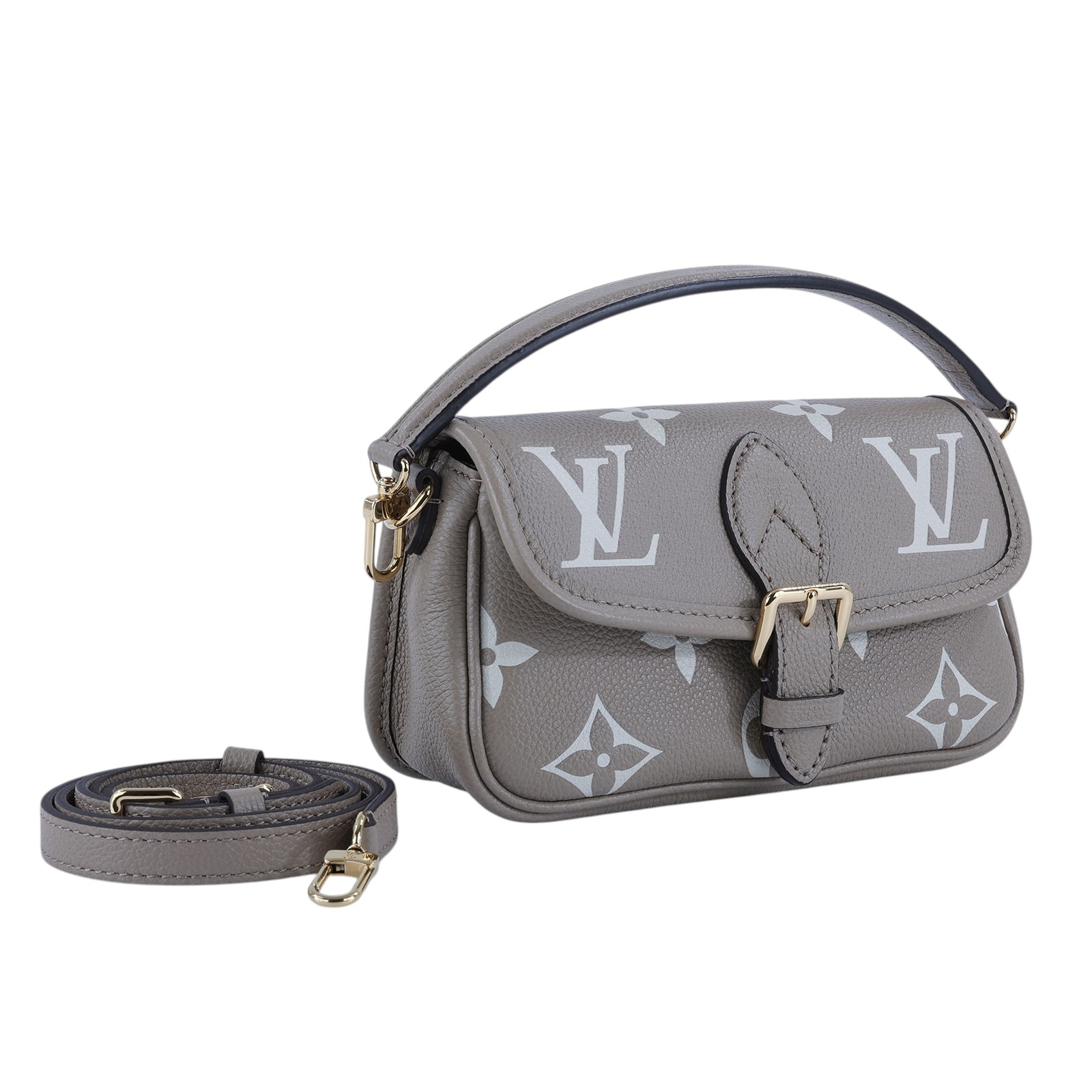 路易威登 LOUIS VUITTON Nano Diane 腋下包法棍 單肩背包 斑鳩灰 奶油色 M83300 晶片款  背帶2/購買證明