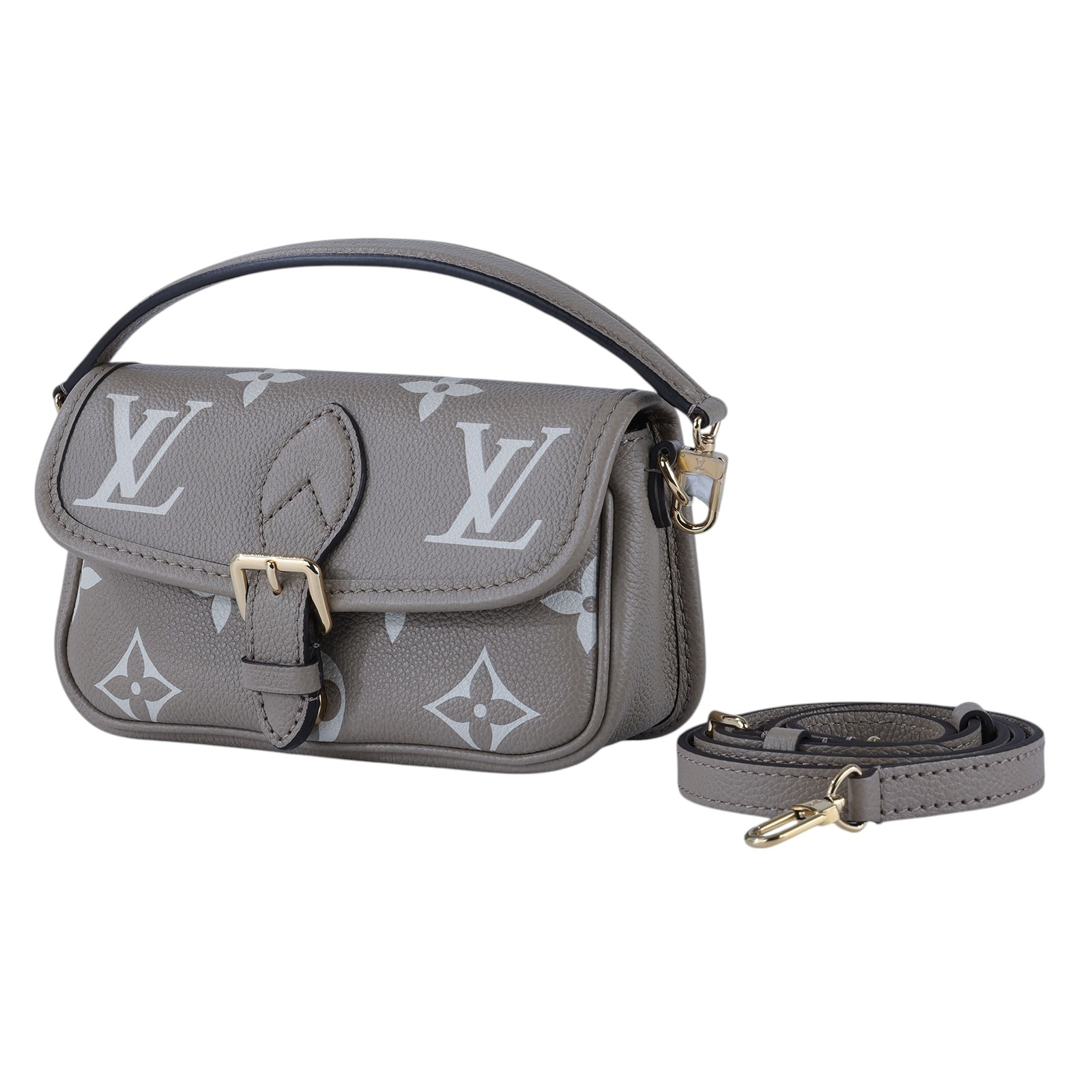 路易威登 LOUIS VUITTON Nano Diane 腋下包法棍 單肩背包 斑鳩灰 奶油色 M83300 晶片款  背帶2/購買證明