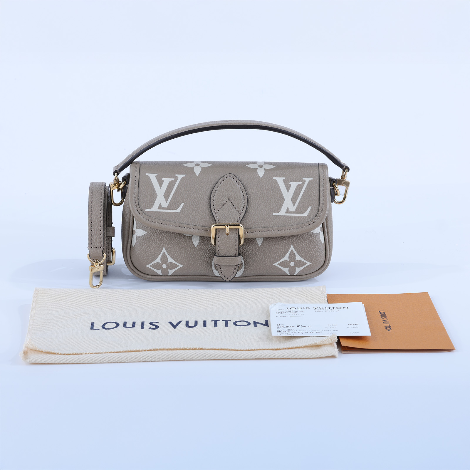 路易威登 LOUIS VUITTON Nano Diane 腋下包法棍 單肩背包 斑鳩灰 奶油色 M83300 晶片款  背帶2/購買證明