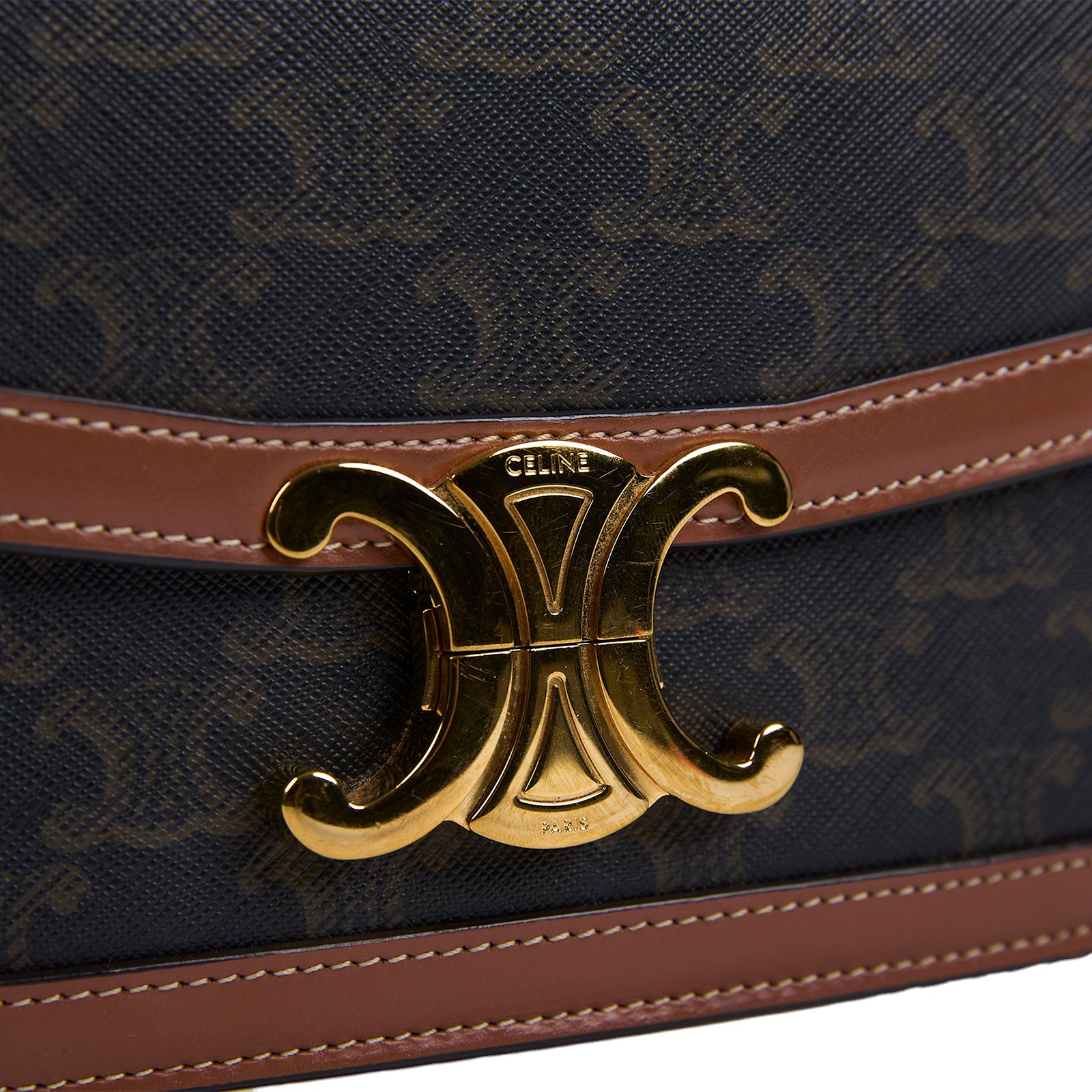 思琳 CELINE 標誌印花 牛皮革 Teen Triomphe 凱旋門 肩背包 188882BZ4 棕帆布凱旋門 TEEN 原廠盒子/防塵袋/發票