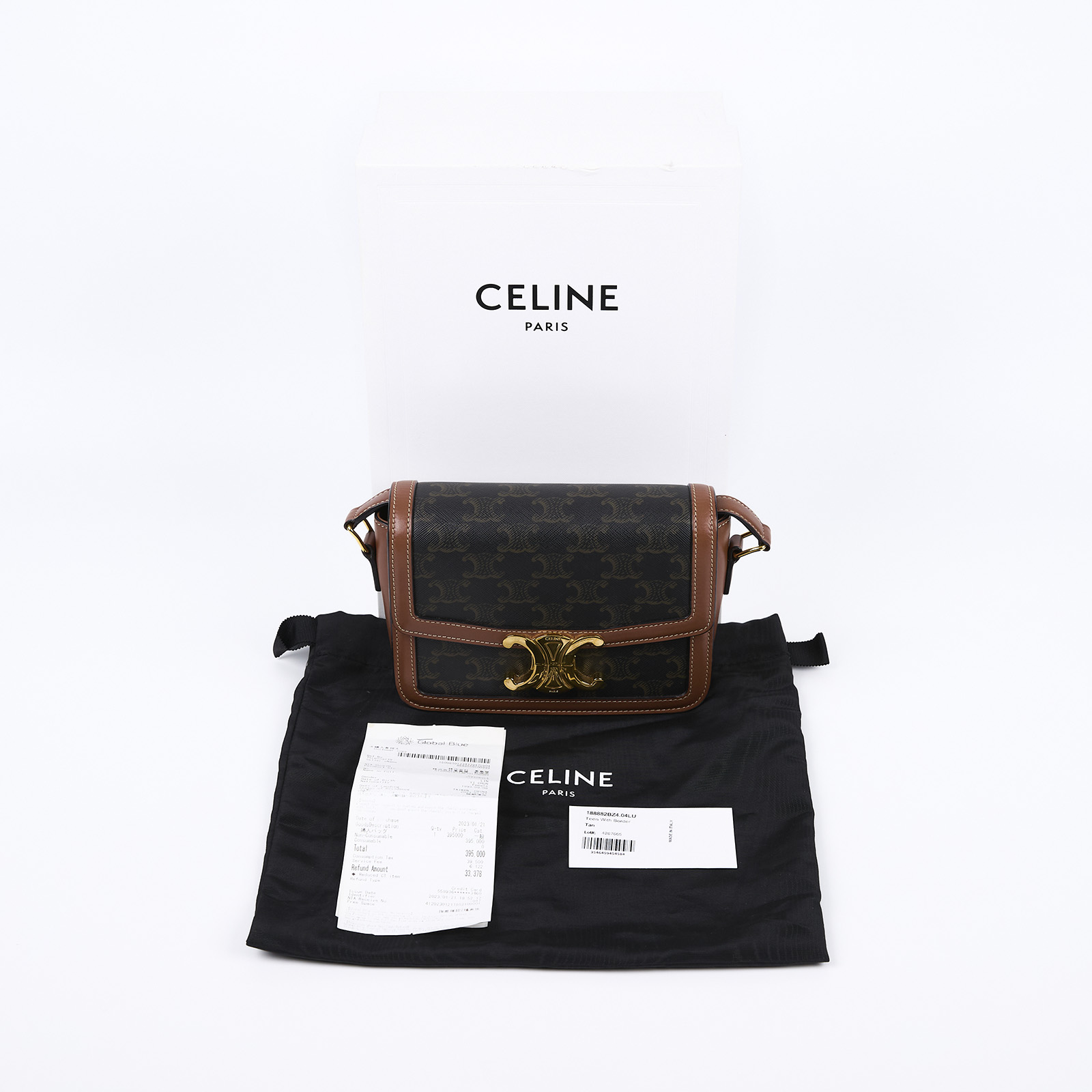 思琳 CELINE 標誌印花 牛皮革 Teen Triomphe 凱旋門 肩背包 188882BZ4 棕帆布凱旋門 TEEN 原廠盒子/防塵袋/發票