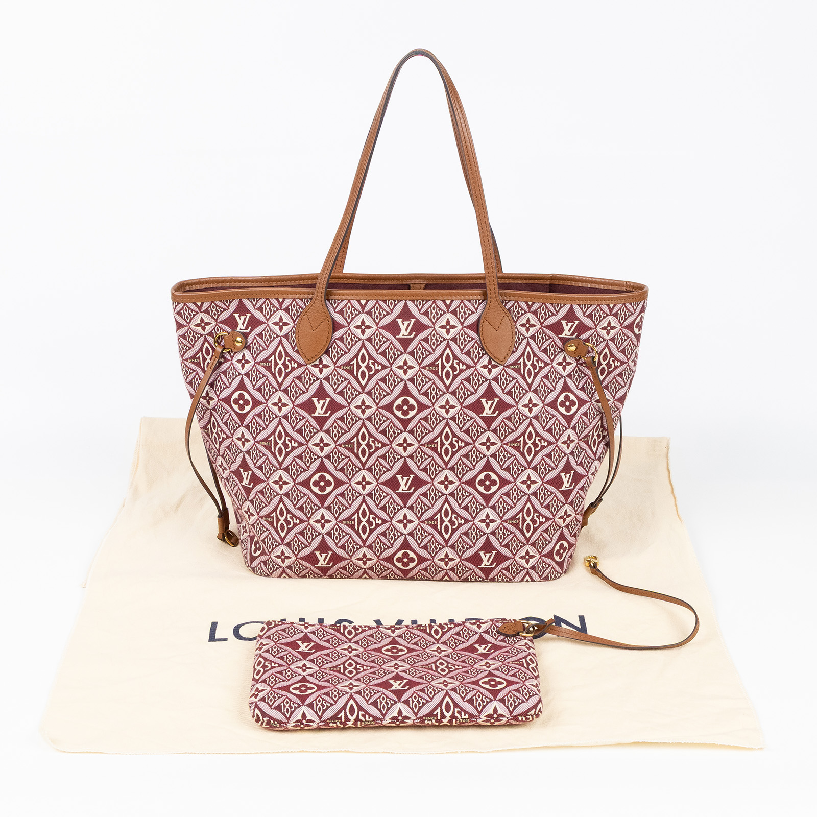 路易威登 LOUIS VUITTON Neverfull MM 肩背購物包 M57273 紅帆布1854 NEVERFULL MM 防塵袋/內袋