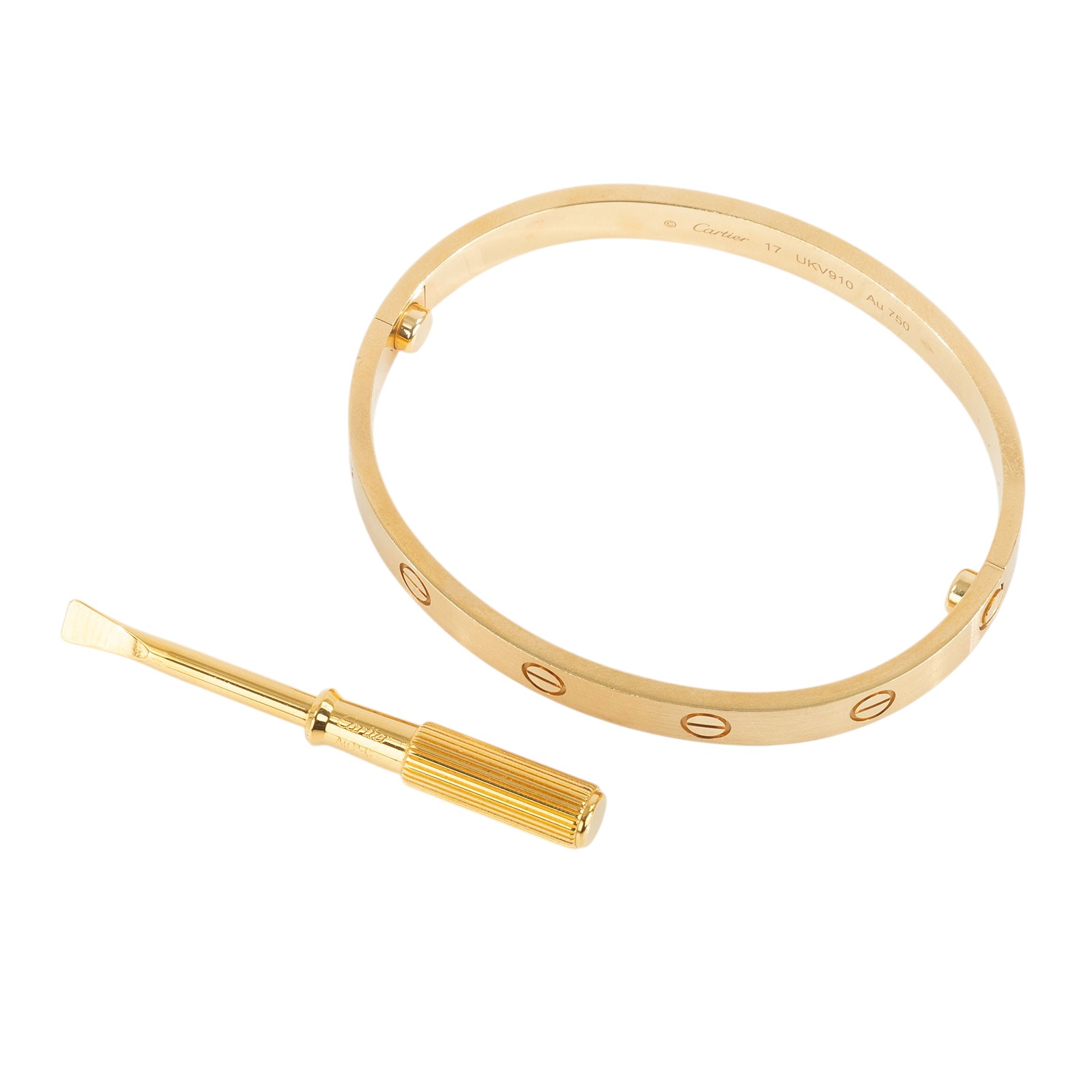 卡地亞 CARTIER LOVE手環 經典款 霧面處理 B6077017 YG LOVE霧面手環#17 原廠盒子2/保證卡/購買證明影本