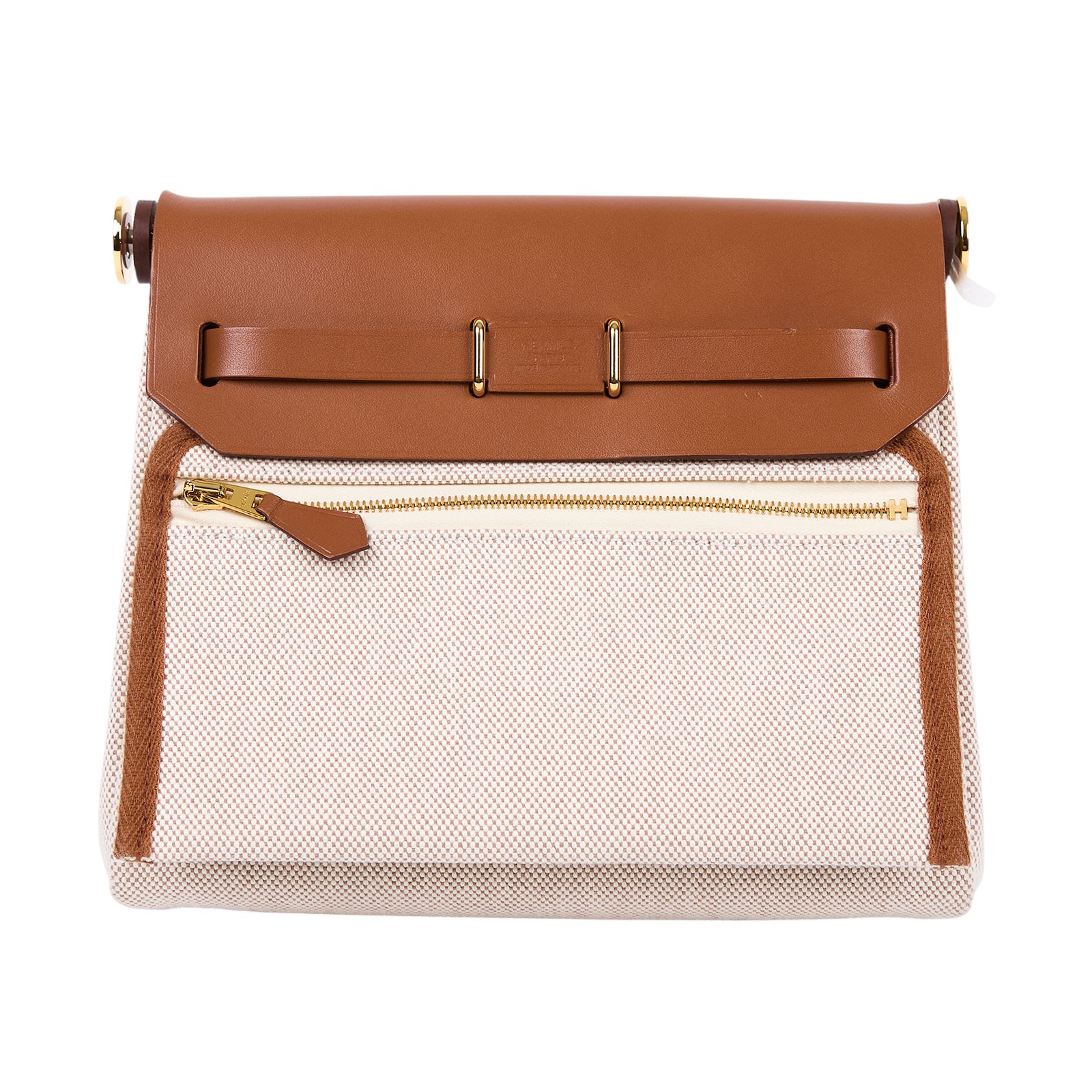 愛馬仕 Hermes Herbag Zip 20 HER20 W刻 金棕拼米白帆布HERBAG20 原廠盒子/防塵袋/背帶