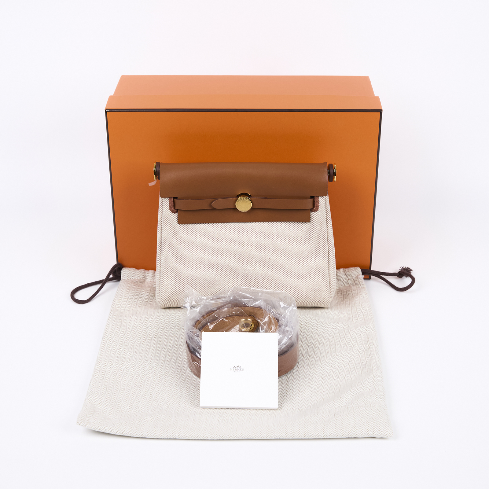 愛馬仕 Hermes Herbag Zip 20 HER20 W刻 金棕拼米白帆布HERBAG20 原廠盒子/防塵袋/背帶