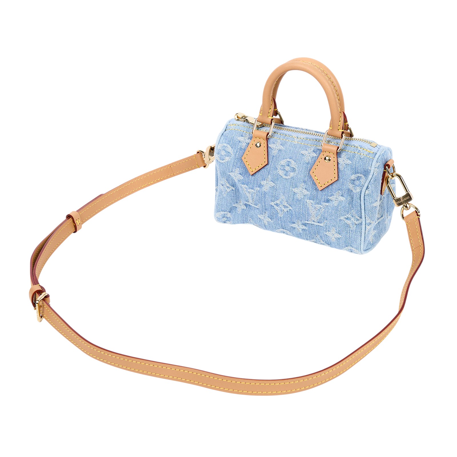 路易威登 LOUIS VUITTON Nano Speedy 手提 肩背包 丹寧 M11212 晶片款 淺藍丹寧 NANO SPEEDY 原廠盒子/防塵袋