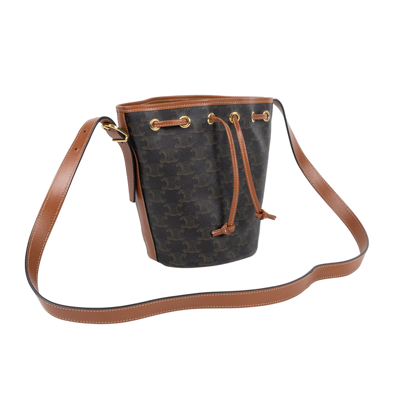 思琳 CELINE Triomphe帆布 小型 索繩 斜背 肩背 水桶包 191142BZJ 原花凱旋水桶包 購買證明