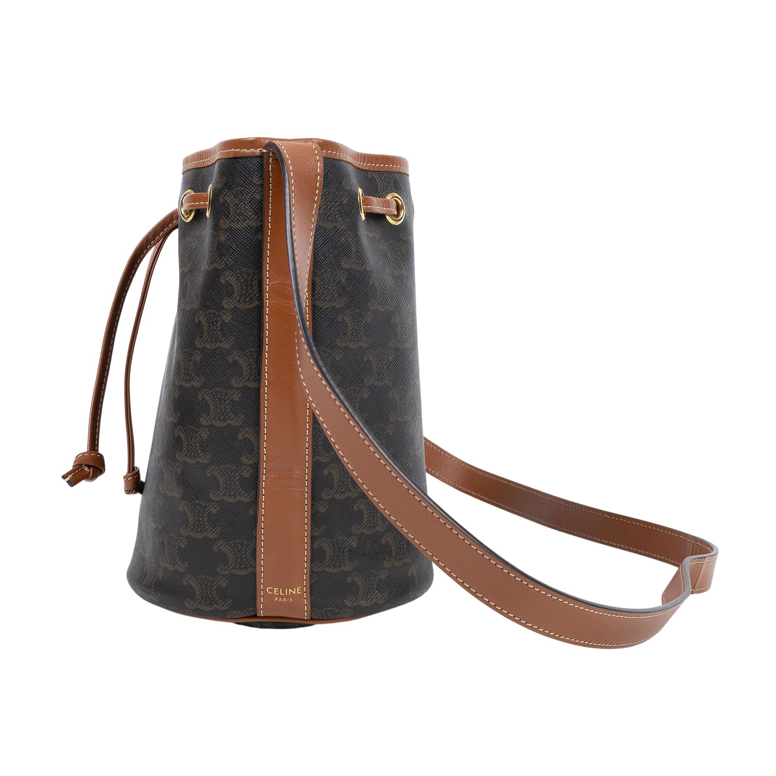 思琳 CELINE Triomphe帆布 小型 索繩 斜背 肩背 水桶包 191142BZJ 原花凱旋水桶包 購買證明