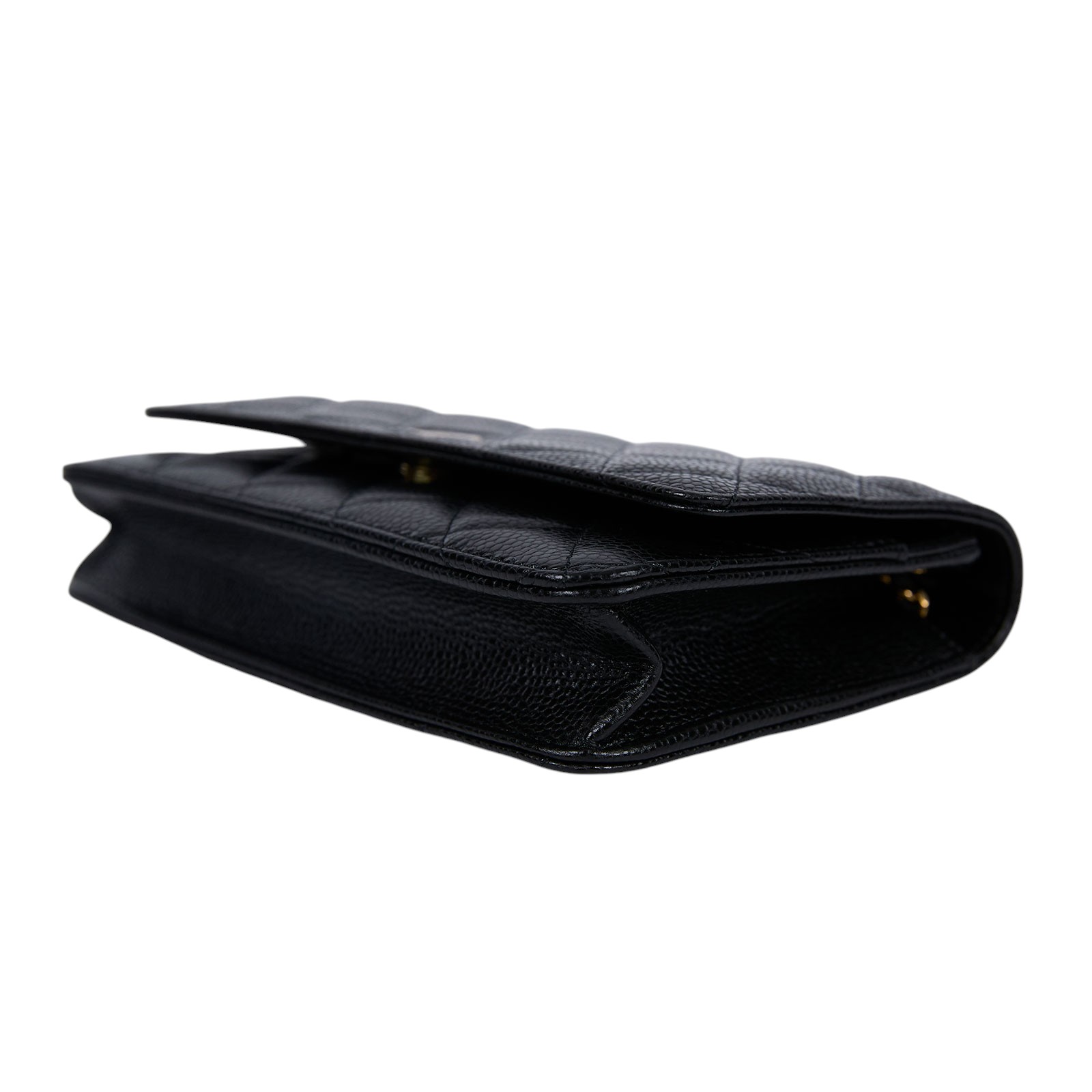 香奈兒 CHANEL 經典鏈子皮夾 菱格紋 CC LOGO AP0250 黑金荔枝牛WOC 原廠盒子/防塵袋