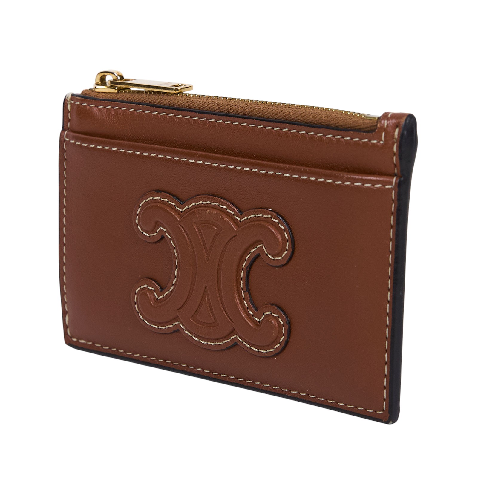 思琳 CELINE Triomphe 拉鍊卡包 10K583EMJ 棕褐色拉鍊卡包 原廠盒子/防塵袋