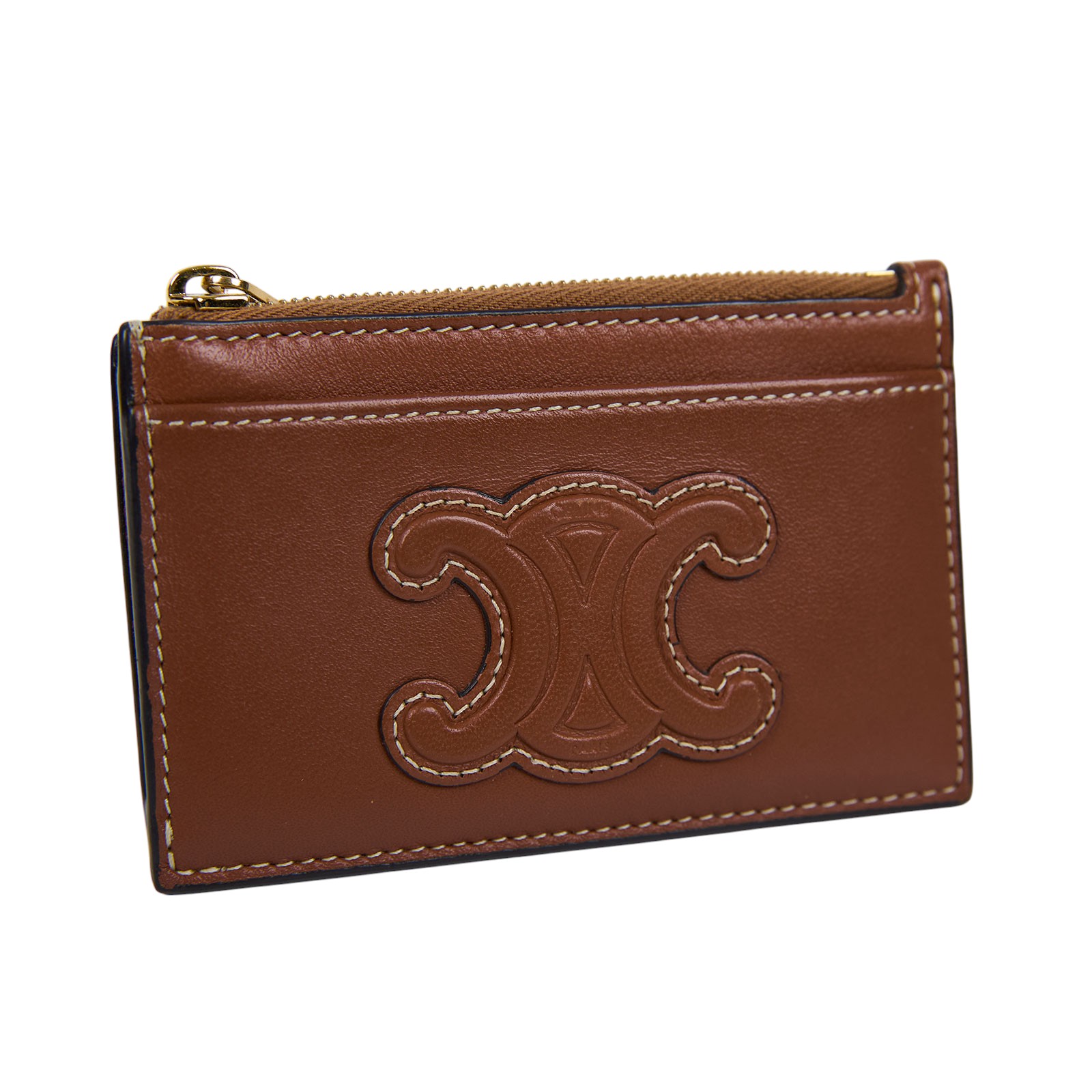 思琳 CELINE Triomphe 拉鍊卡包 10K583EMJ 棕褐色拉鍊卡包 原廠盒子/防塵袋