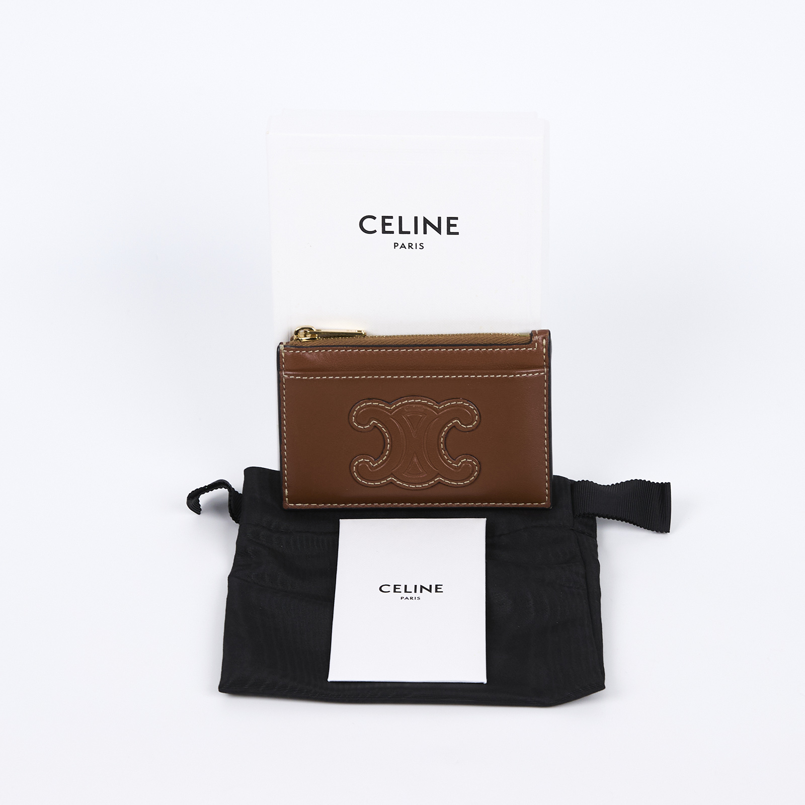 思琳 CELINE Triomphe 拉鍊卡包 10K583EMJ 棕褐色拉鍊卡包 原廠盒子/防塵袋