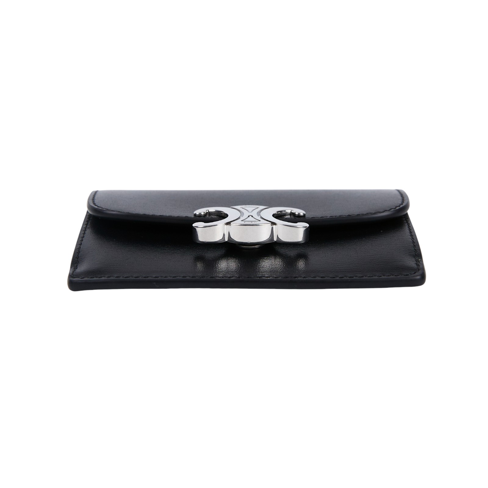 思琳 CELINE Triomphe 翻蓋卡包 10I583DPV 黑銀凱旋卡包 原廠盒子/防塵袋