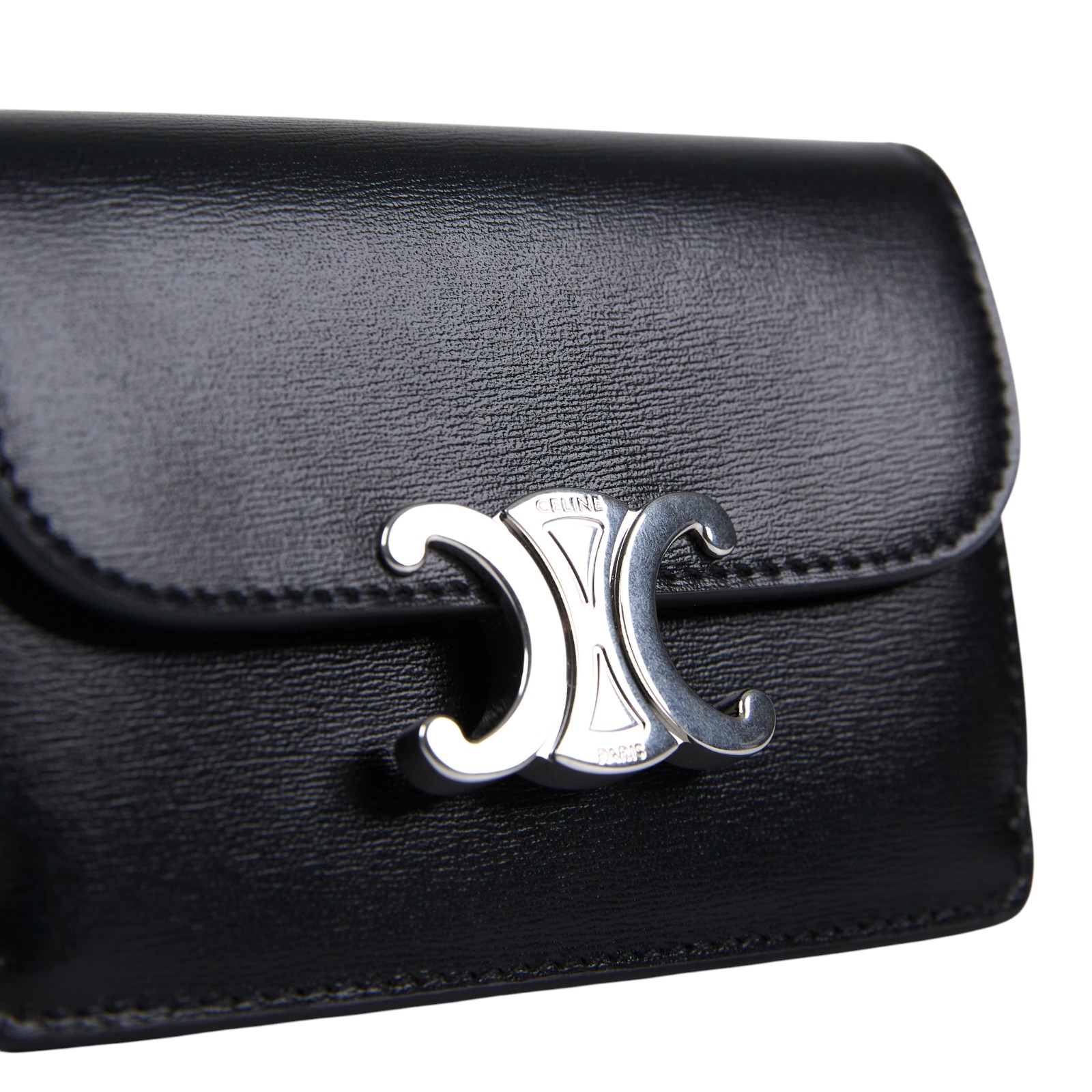 思琳 CELINE Triomphe 翻蓋卡包 10I583DPV 黑銀凱旋卡包 原廠盒子/防塵袋