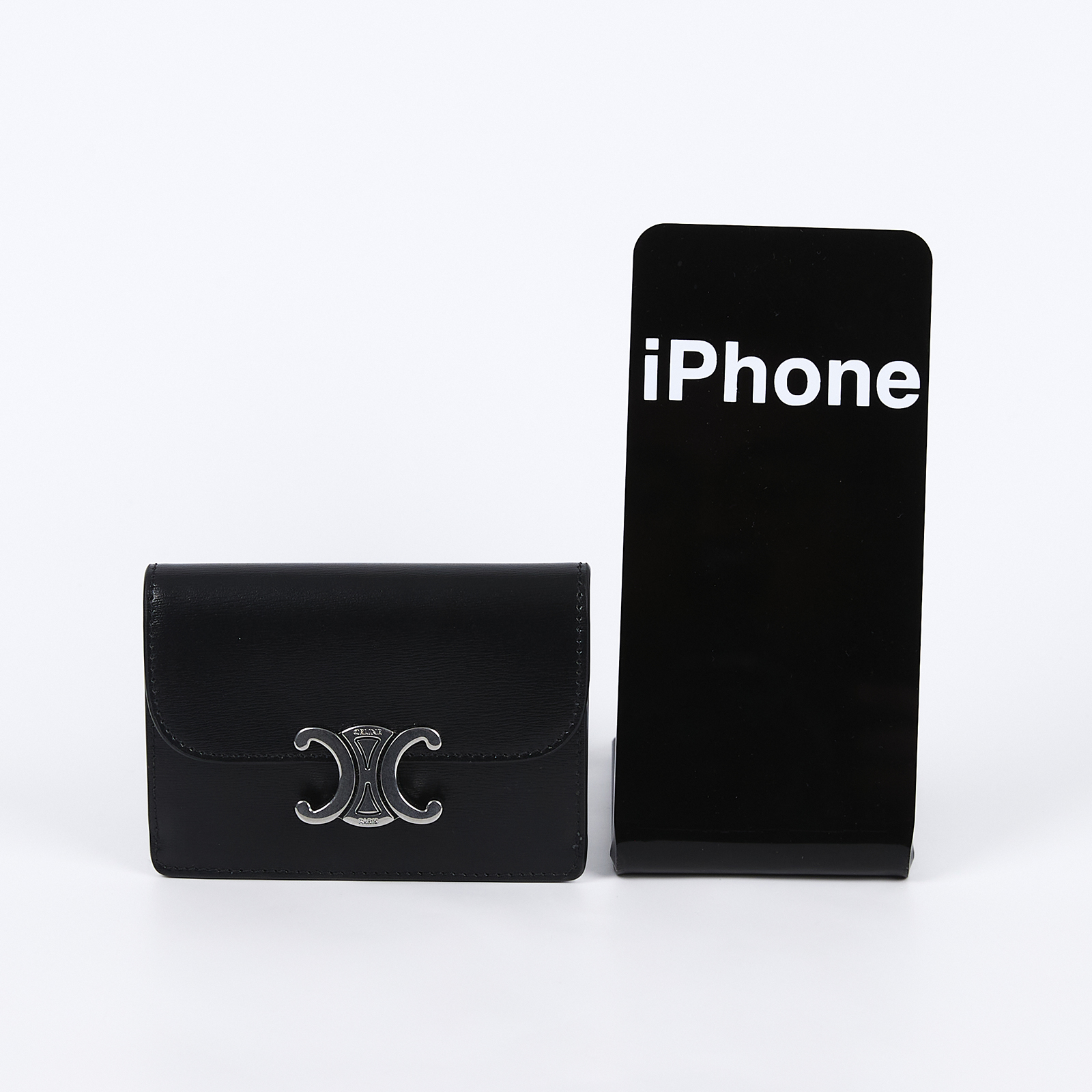 思琳 CELINE Triomphe 翻蓋卡包 10I583DPV 黑銀凱旋卡包 原廠盒子/防塵袋