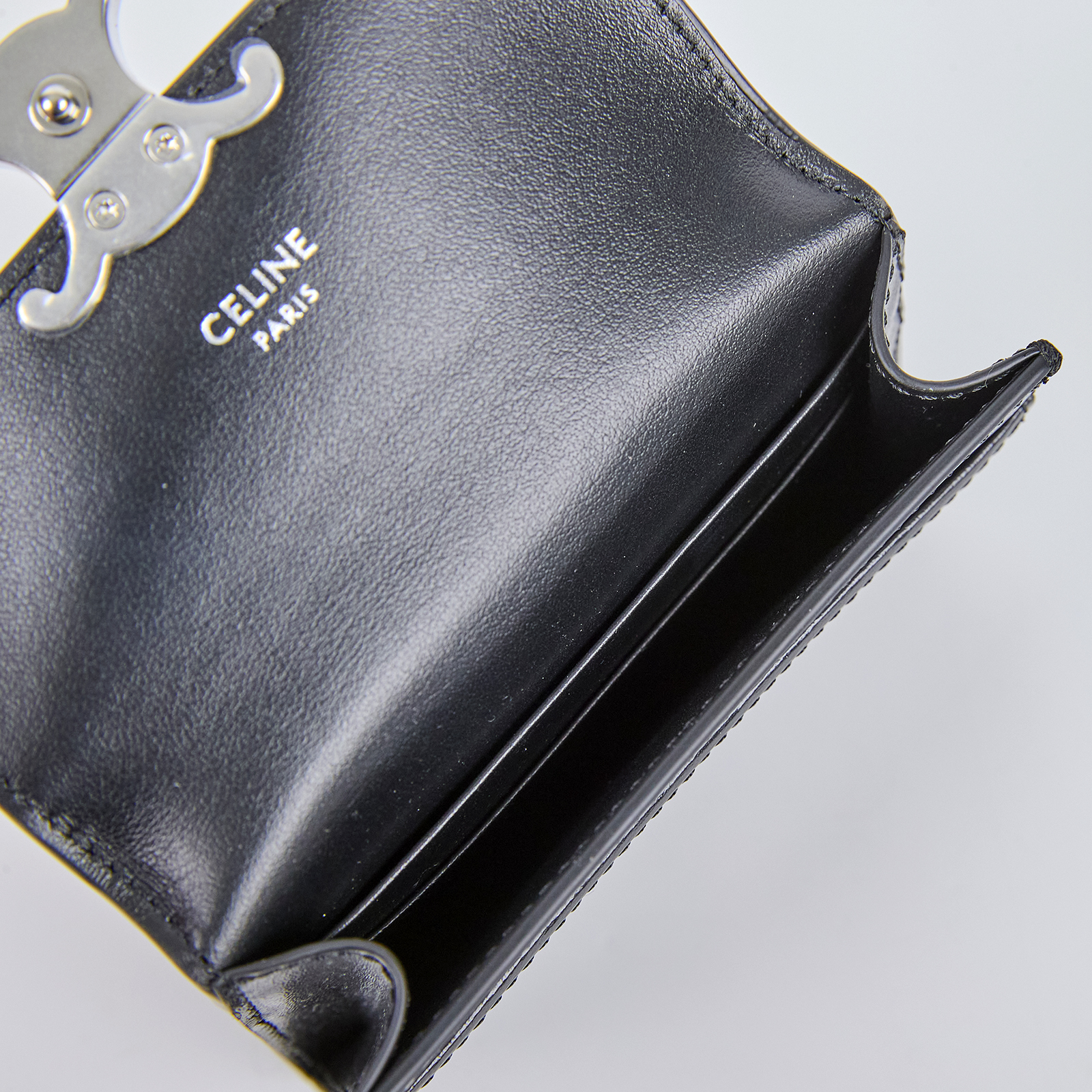 思琳 CELINE Triomphe 翻蓋卡包 10I583DPV 黑銀凱旋卡包 原廠盒子/防塵袋