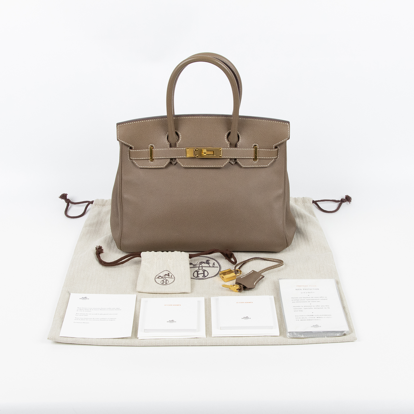 愛馬仕 Hermes Birkin Bag 柏金包 30 BK30 DIS 279 GH D刻 大象灰BIRKIN30 防塵袋/鎖組/雨衣