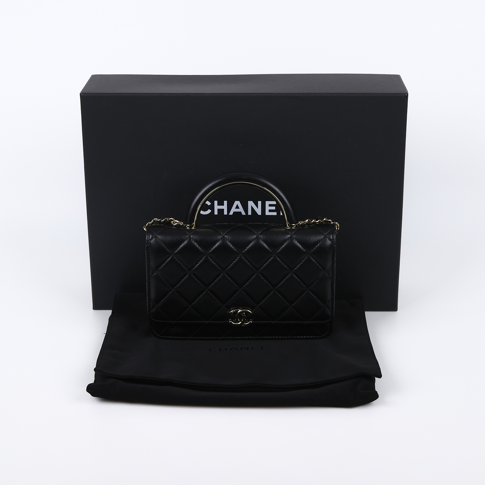 香奈兒 CHANEL WOC with Handle 皮穿鏈 錢包 AP2844 晶片款 黑金羊HANDLE WOC 原廠盒子/防塵袋