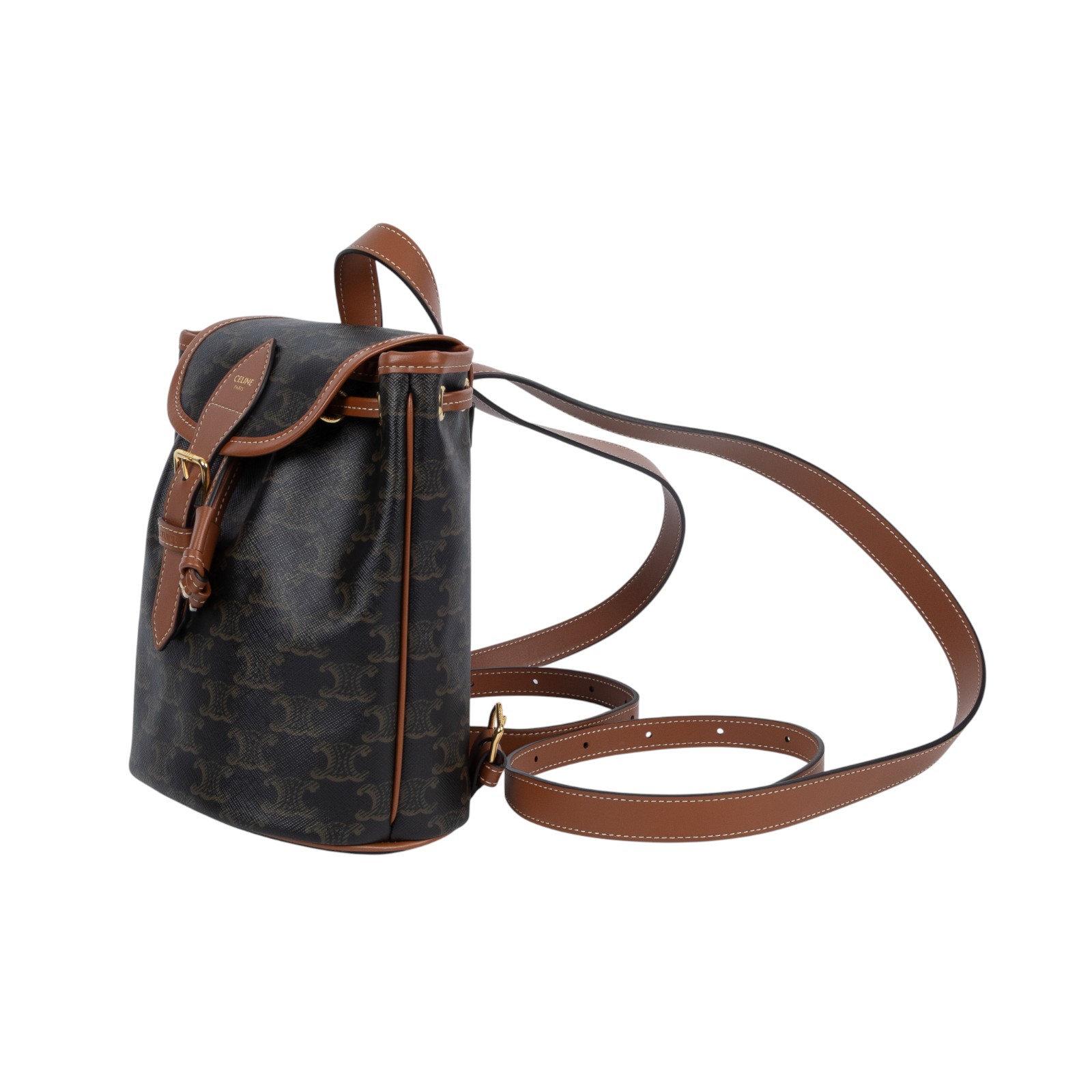 思琳 CELINE Triomphe帆布 小牛皮 迷你 Folco 後背包 197662CAS 原花TRIOMPHE FOLCO後背包 原廠盒子/防塵袋