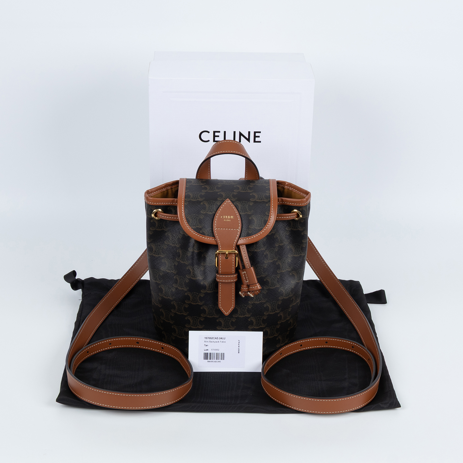 思琳 CELINE Triomphe帆布 小牛皮 迷你 Folco 後背包 197662CAS 原花TRIOMPHE FOLCO後背包 原廠盒子/防塵袋