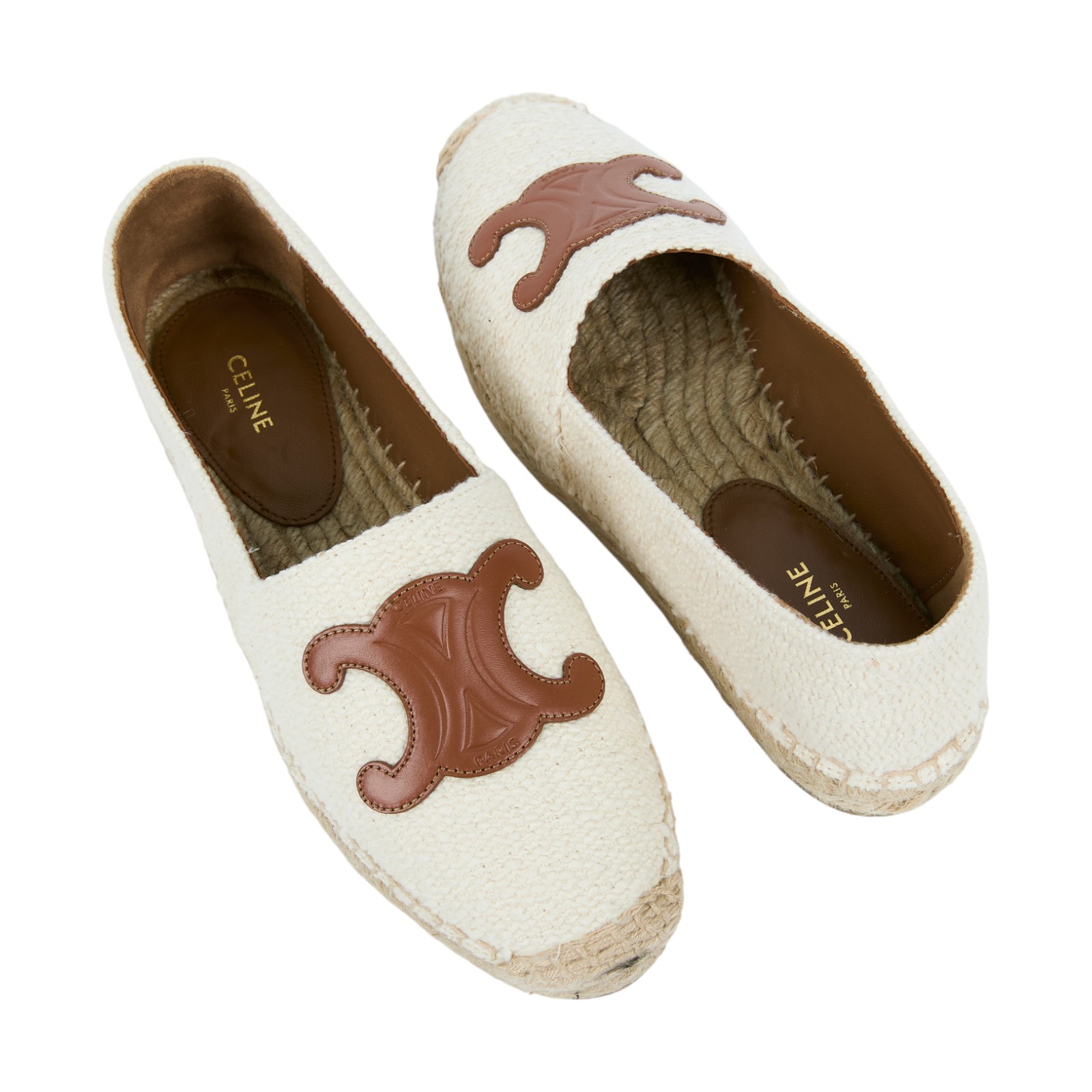 思琳 CELINE Les Espadrilles 漁夫鞋 354432278C_38 米白凱旋門草編鞋#38 原廠盒子/防塵袋